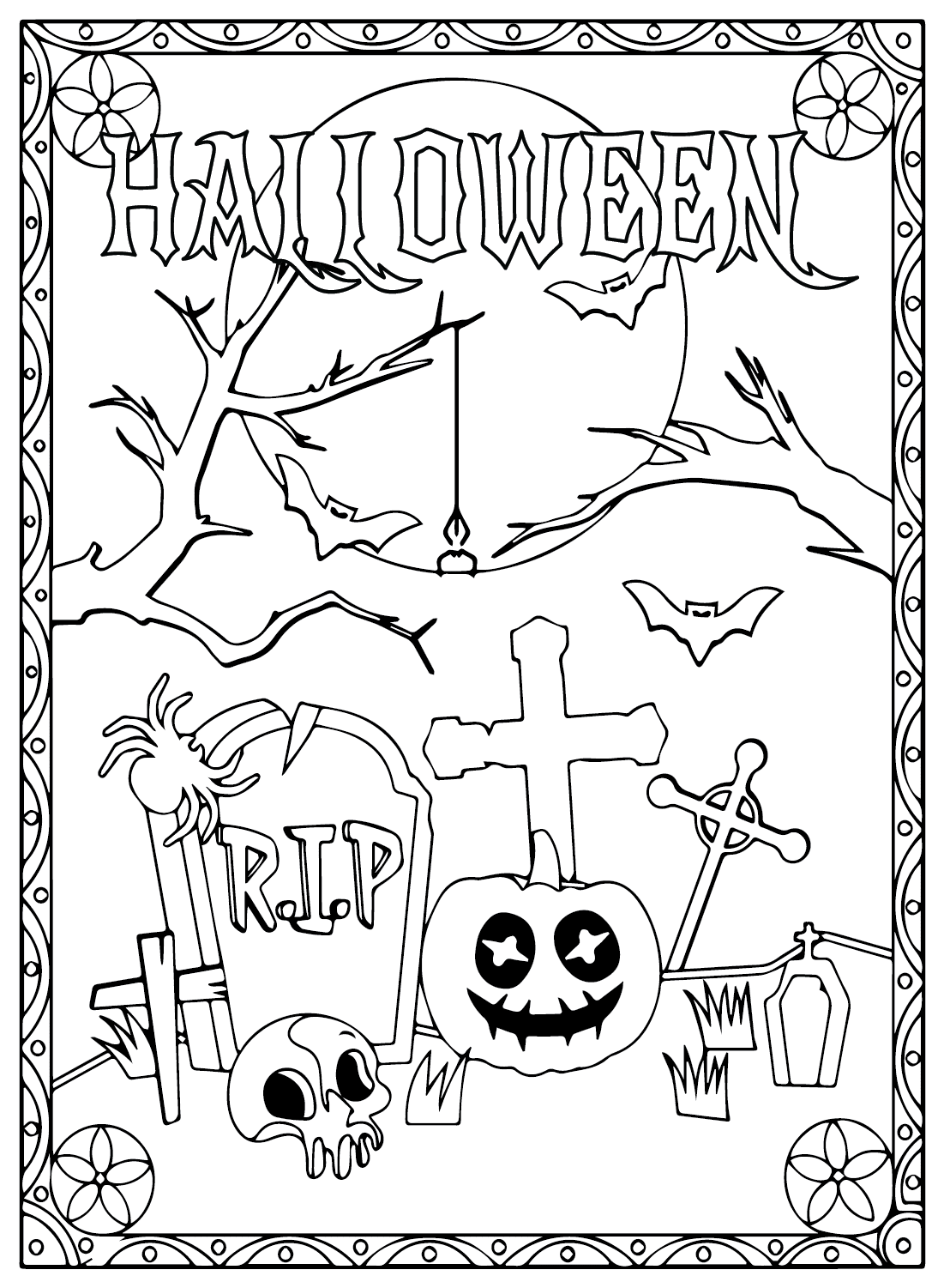 Cartões de Halloween para colorir página PNG de Cartões de Halloween