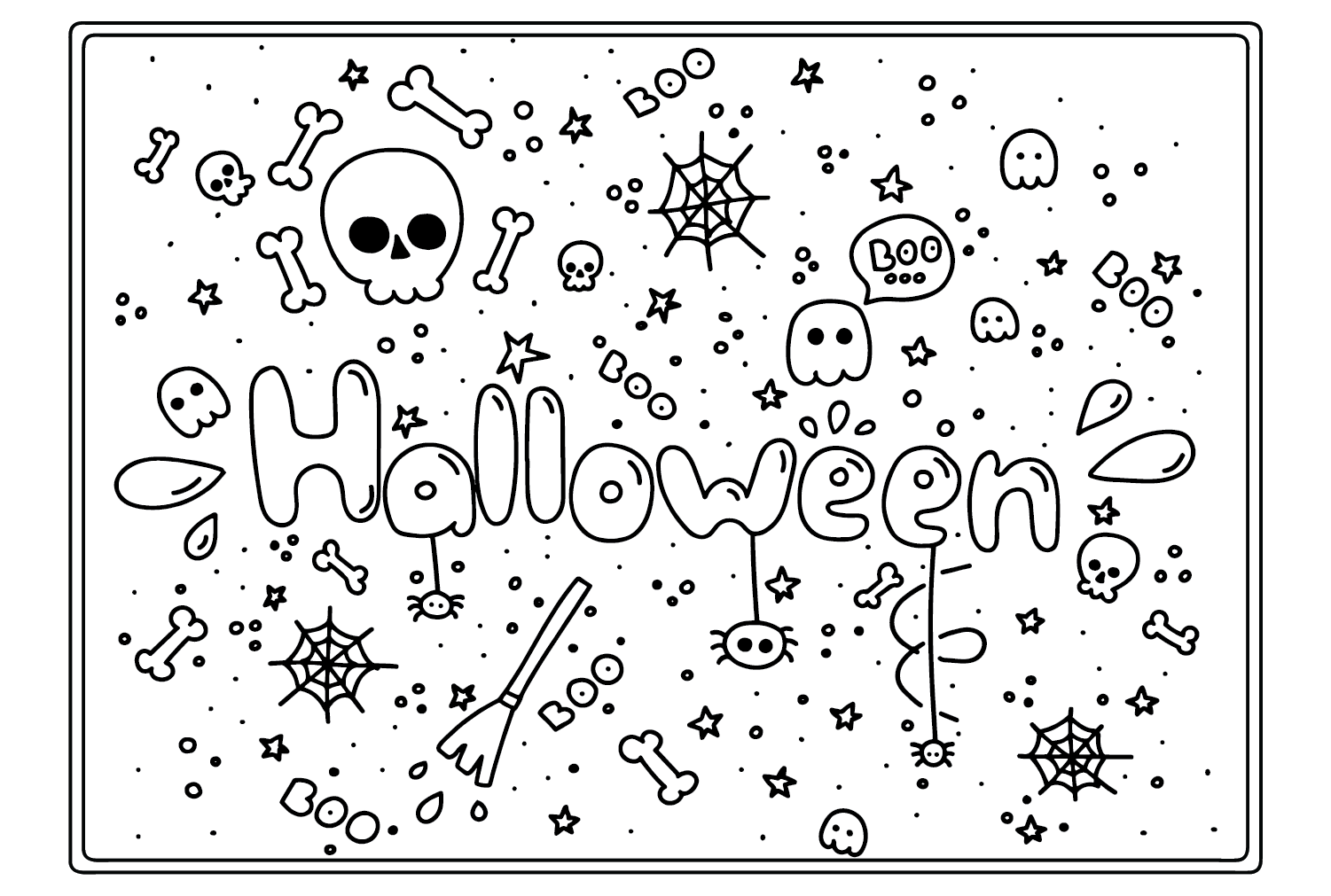 Página para colorir de cartões de Halloween de cartões de Halloween