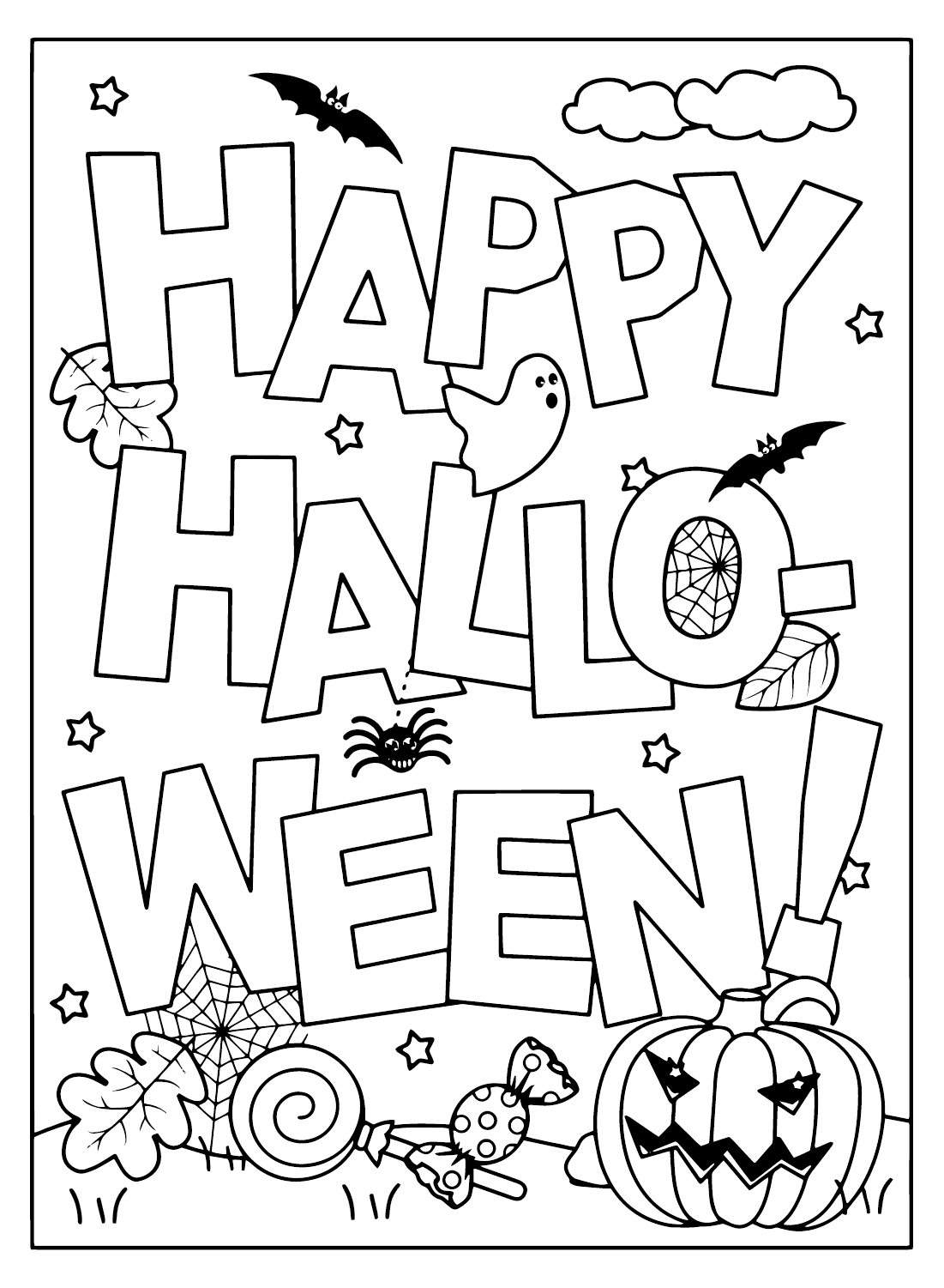 Imagem de cartões de Halloween para colorir de cartões de Halloween