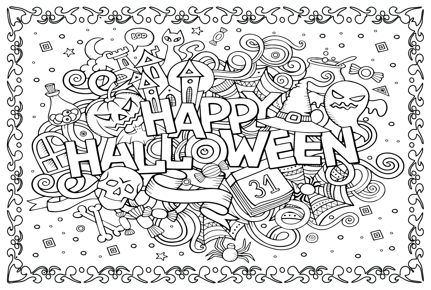 Cartões de Halloween para colorir de cartões de Halloween