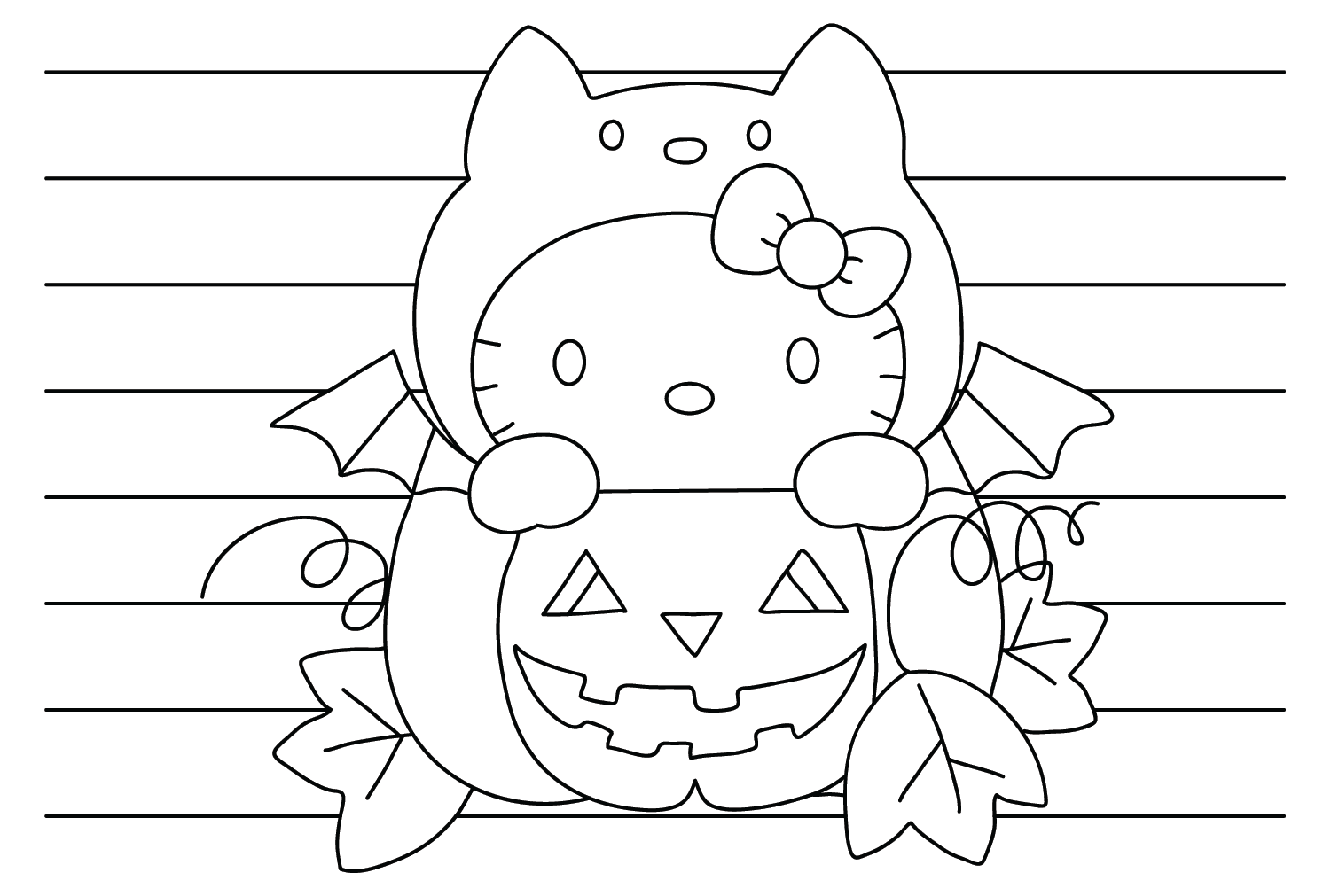 Halloween Hello Kitty Coloring Page to Print