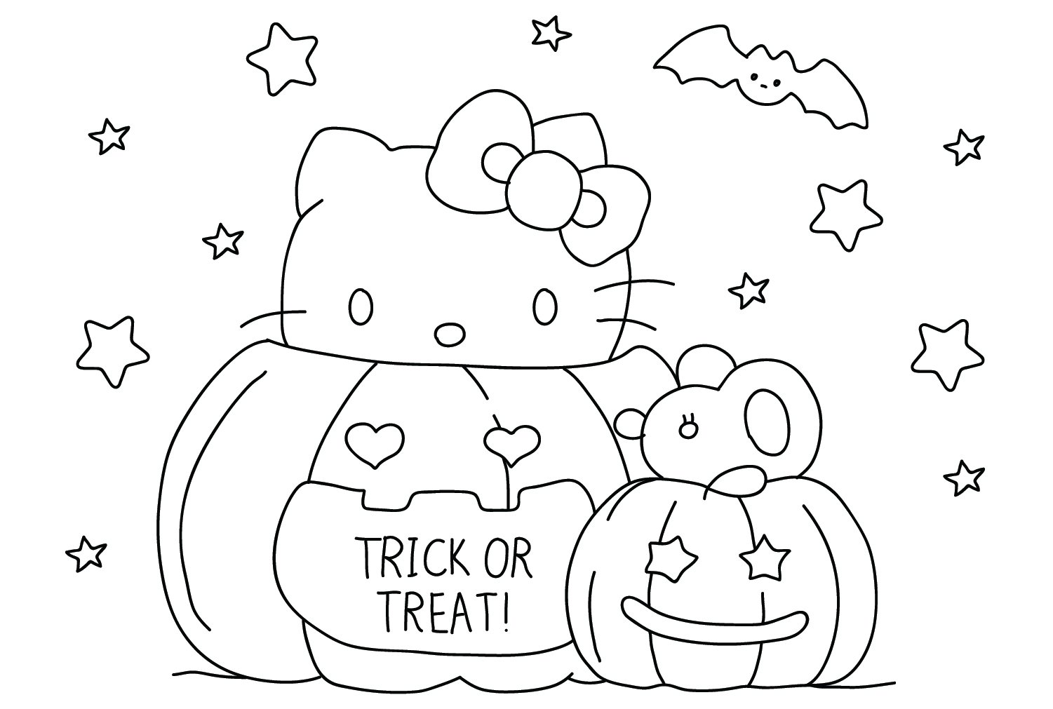 Páginas para colorir de Halloween Hello Kitty para crianças de Halloween Hello Kitty