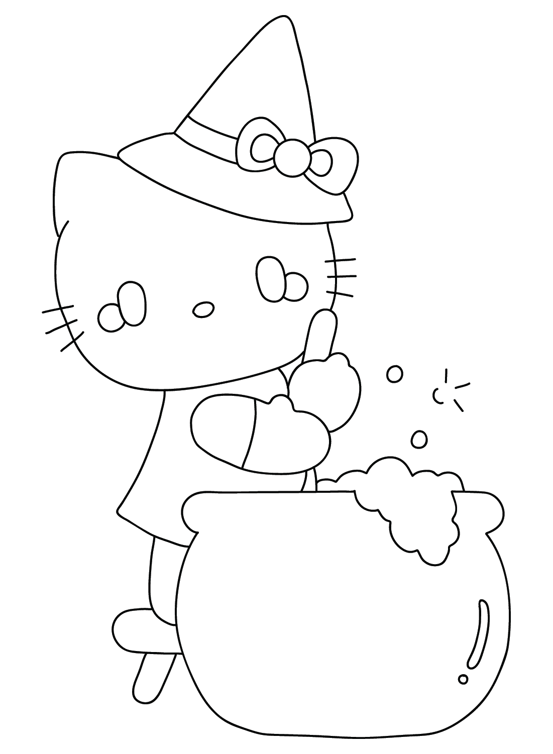 Página para colorir fofa da Hello Kitty de Halloween