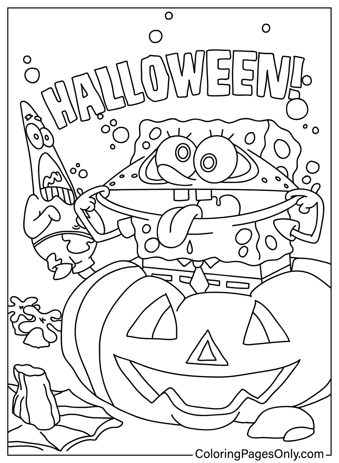 Раскраска Губка Боб на Хеллоуин из мультфильма «Губка Боб Хэллоуин»