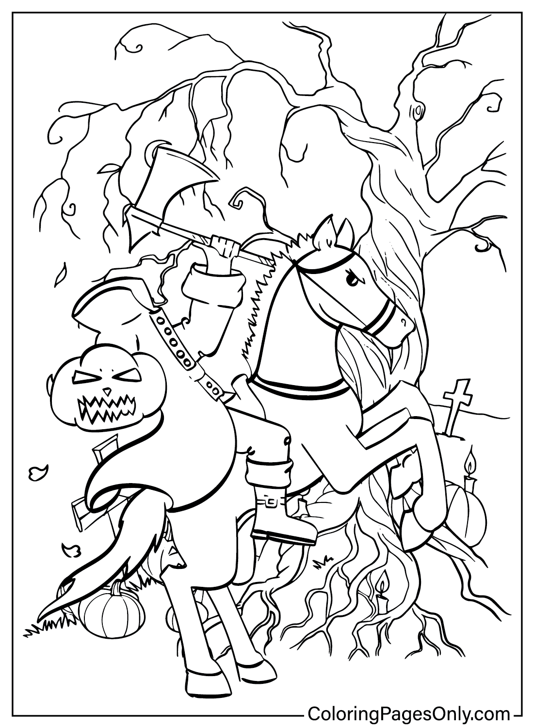 Página para colorir de Headless Horseman grátis em Headless Horseman
