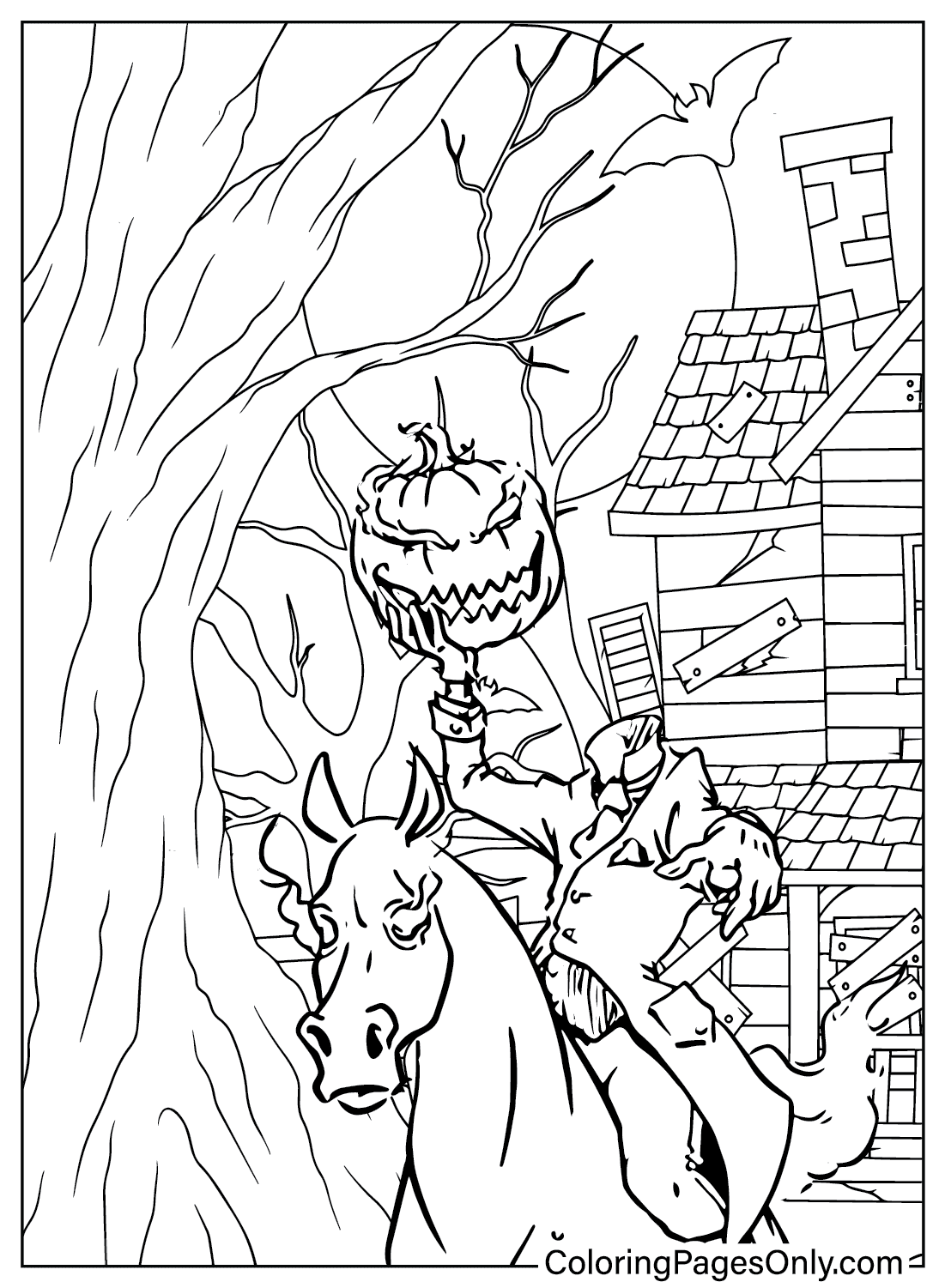 Folha para colorir do Cavaleiro Sem Cabeça de Headless Horseman