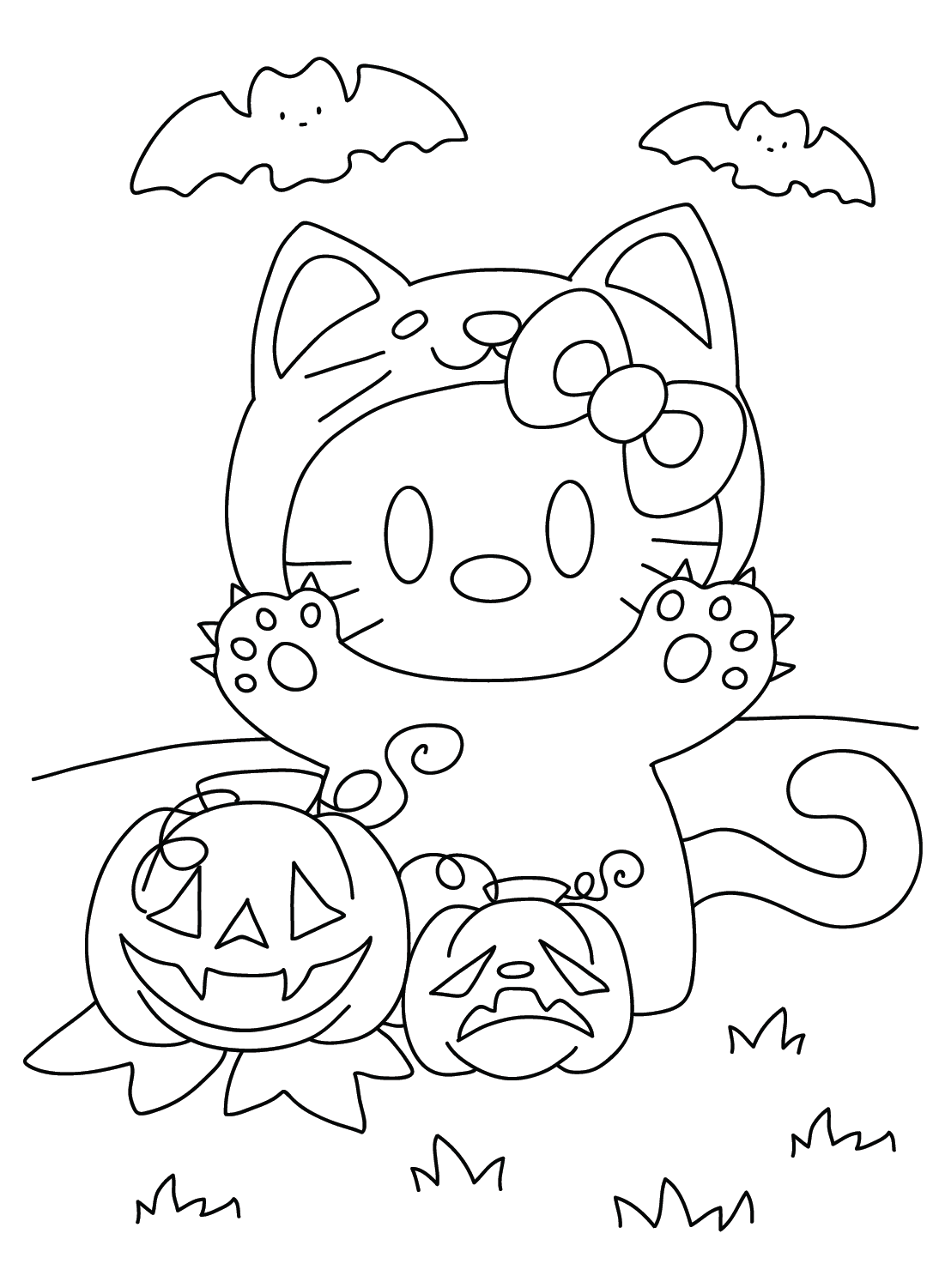 Página para colorear de Hello Kitty Halloween de Happy Halloween
