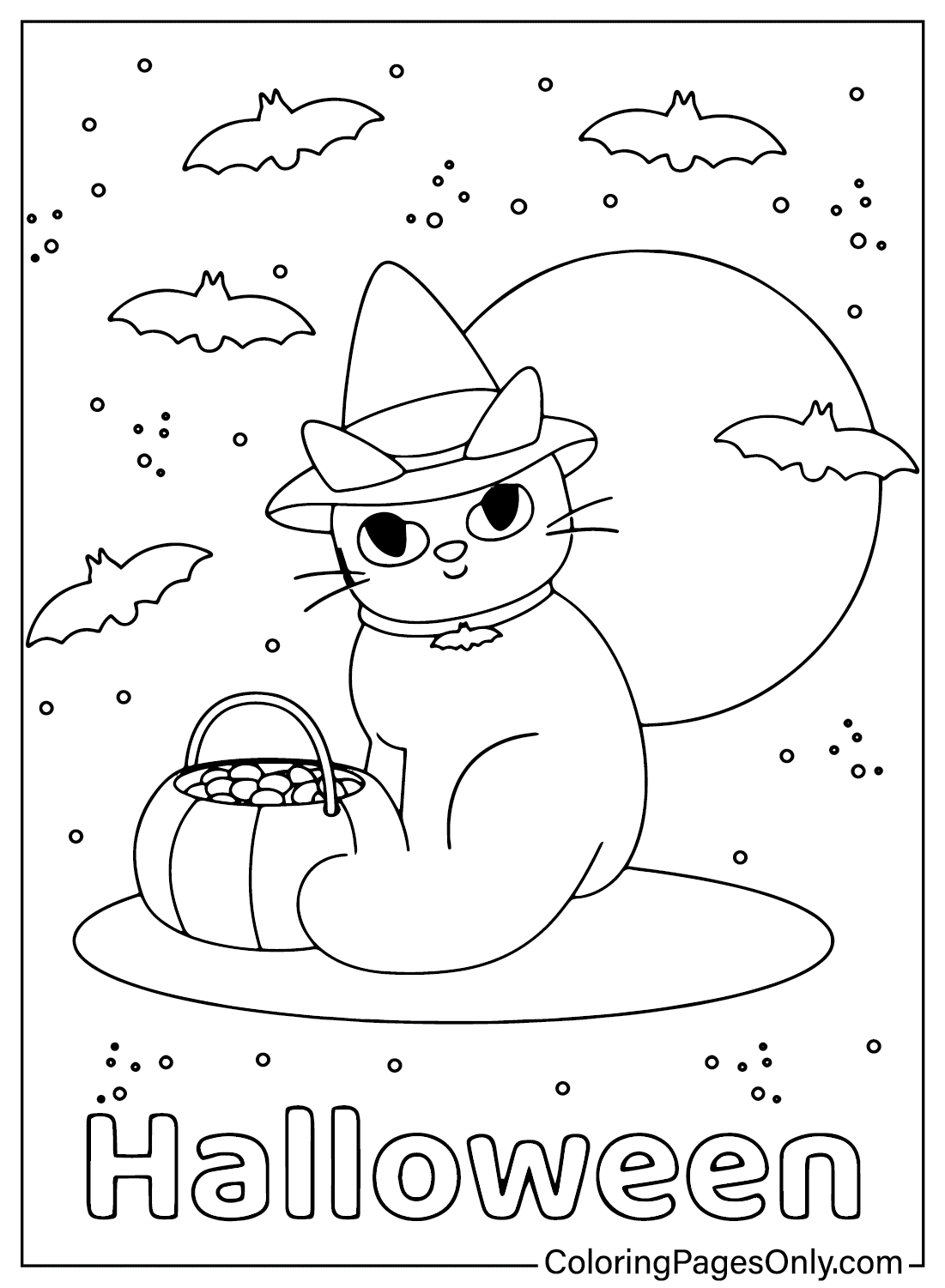 Kawaii Cat Halloween Coloring Page