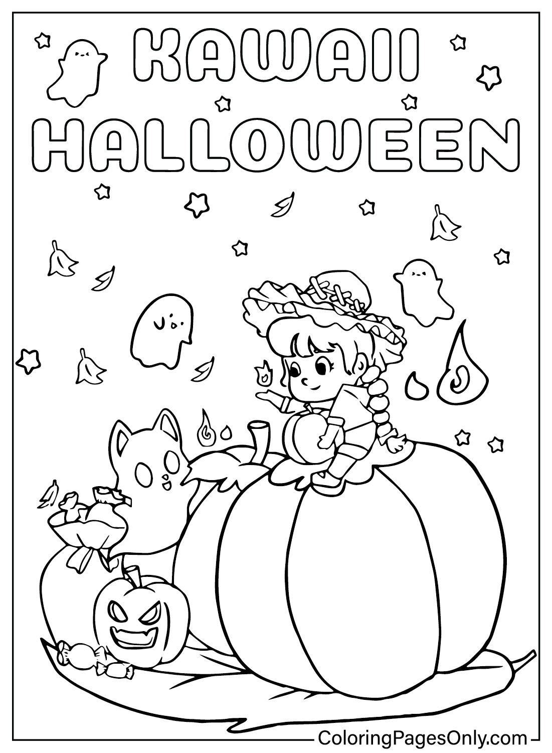 Página en color Kawaii de Halloween de Kawaii Halloween