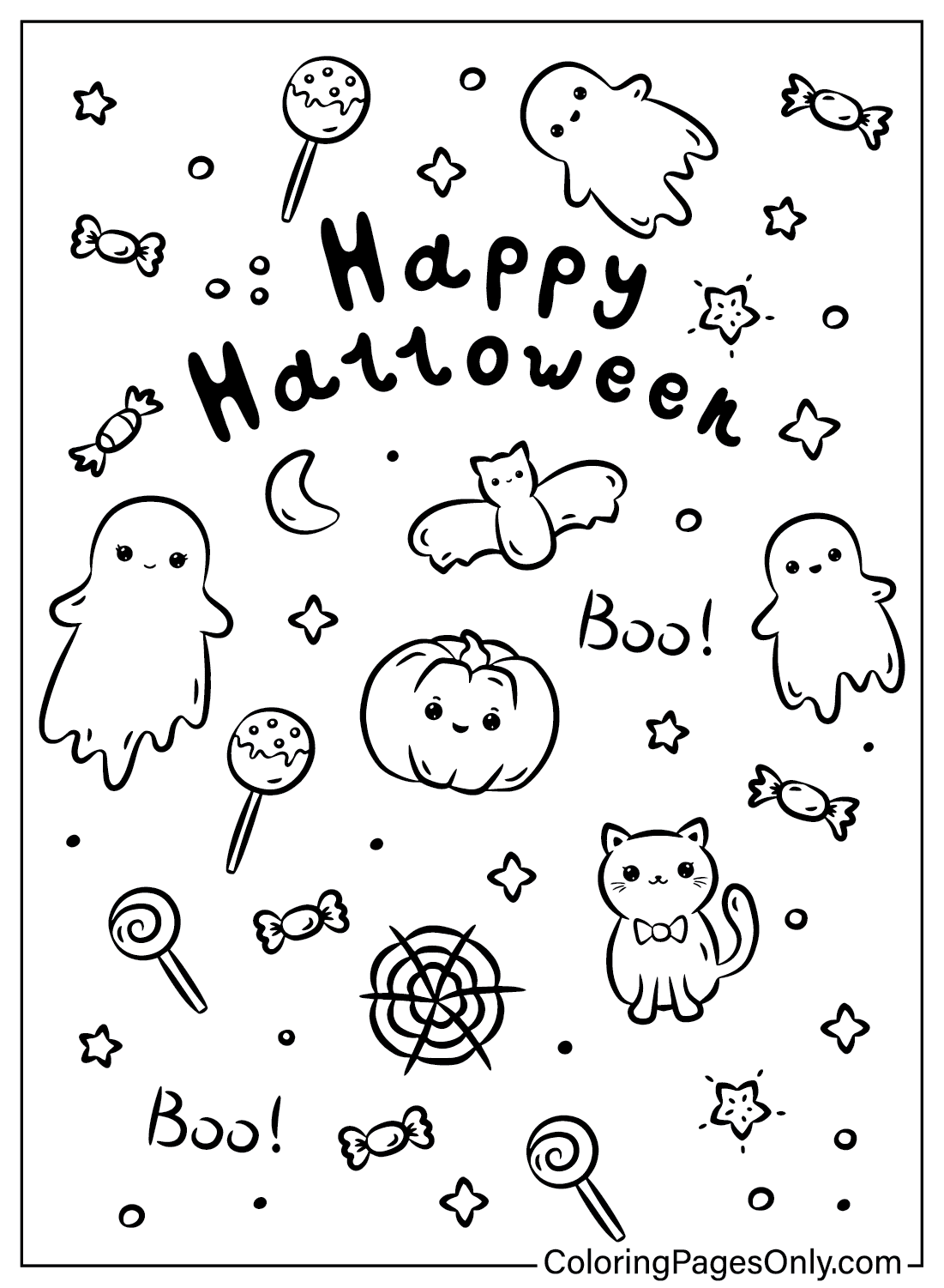 Página para colorear de Halloween Kawaii gratis de Kawaii Halloween