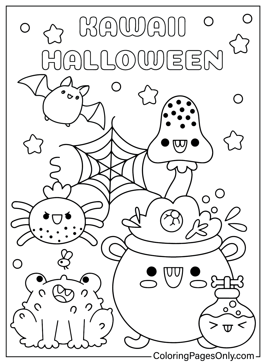 Hoja para colorear Kawaii de Halloween para niños de Kawaii Halloween