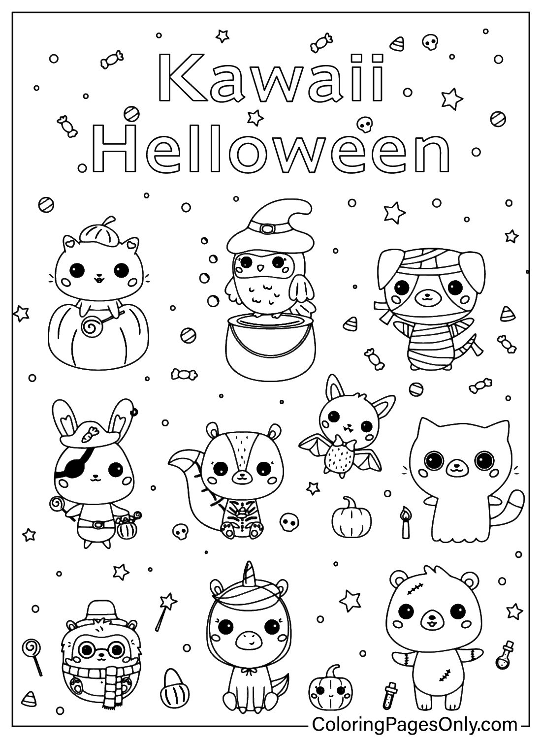 Kawaii Halloween-afbeeldingen om in te kleuren van Kawaii Halloween
