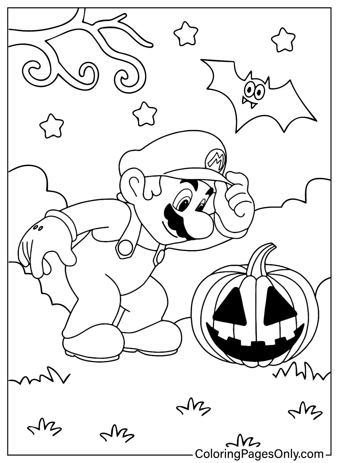 Página para colorear de Mario Halloween gratis de Mario Halloween