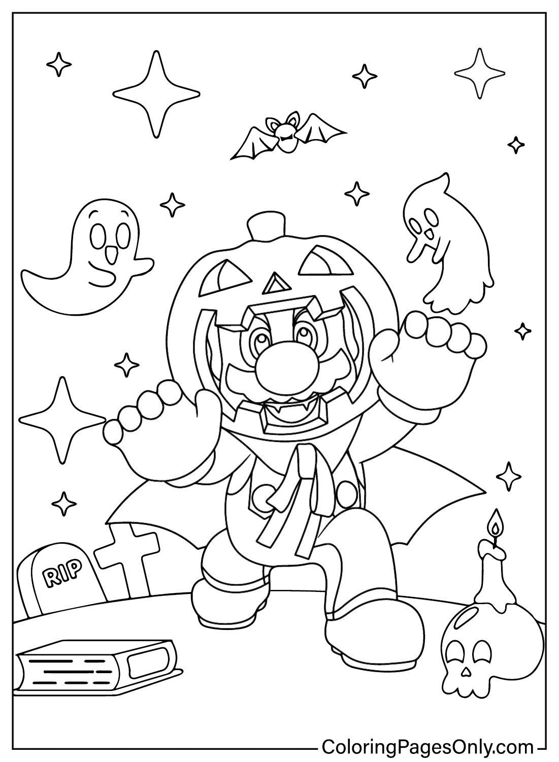 Página para colorear de Mario Halloween de Mario Halloween