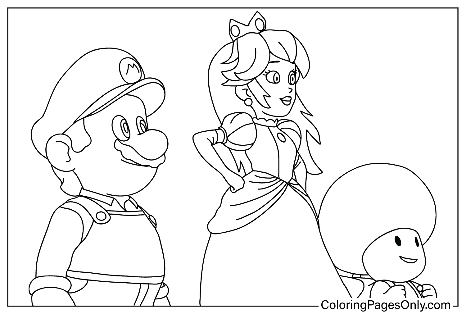 Раскраска Марио, принцесса и жаба из фильма Super Mario Bros.