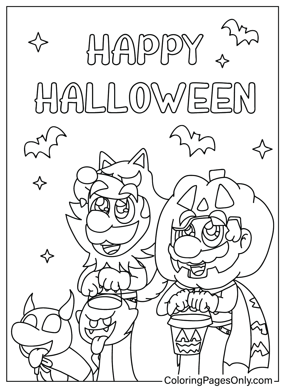 Página para colorir de Mario e Luigi Halloween de Mario Halloween