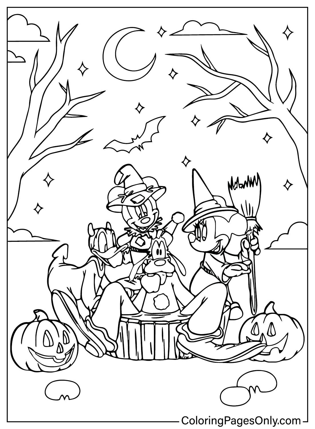 Página colorida de Halloween do Mickey e seus amigos from Mickey Halloween