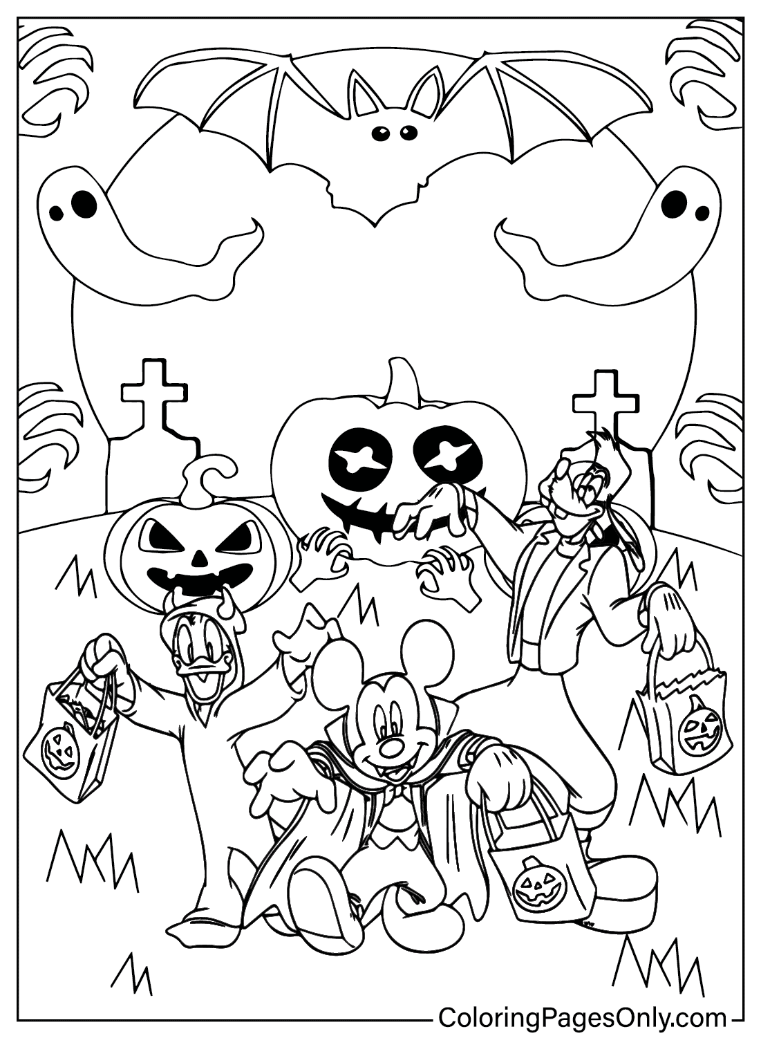 Mickey and Friends Halloween Coloring Page from Mickey Halloween