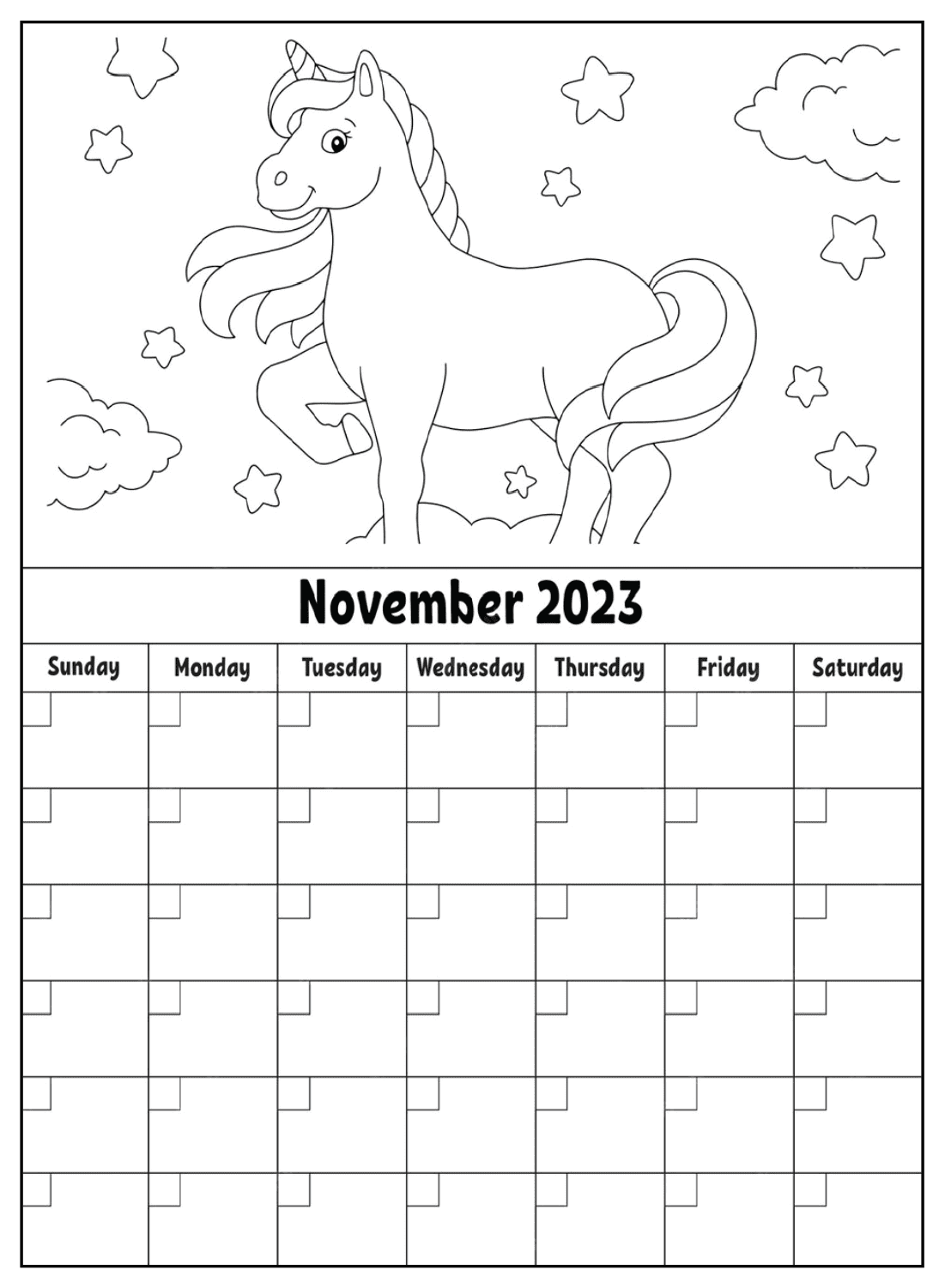November Calendar Coloring Page