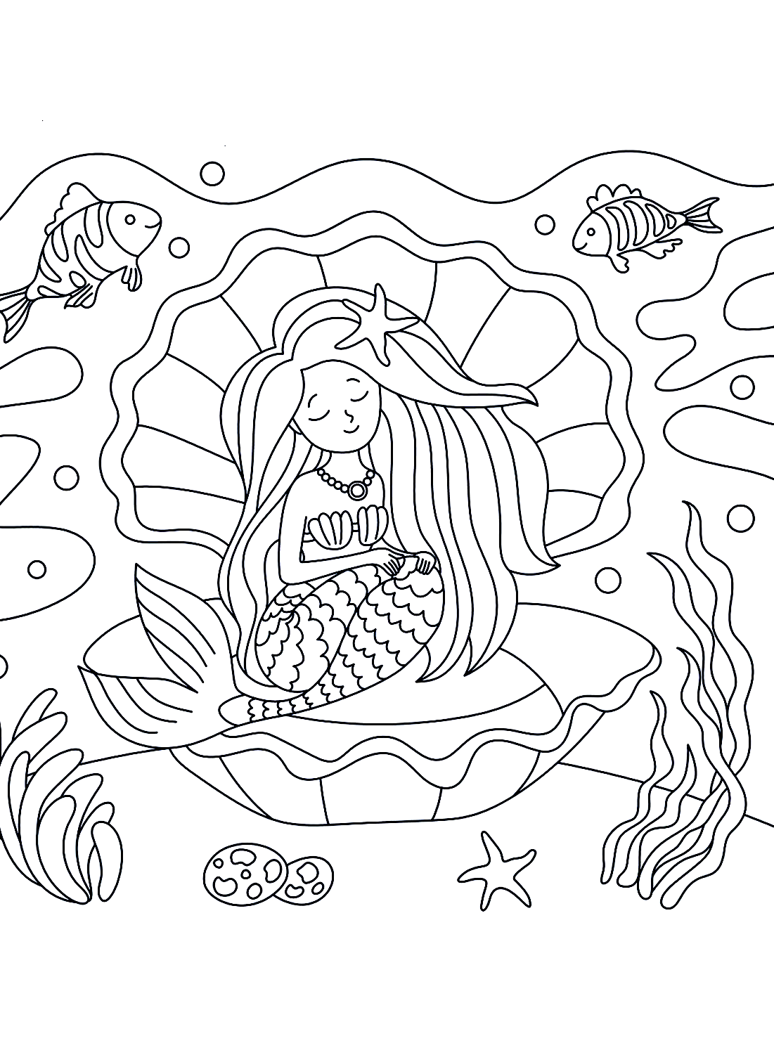 Ocean and Mermaid Coloring Pictures