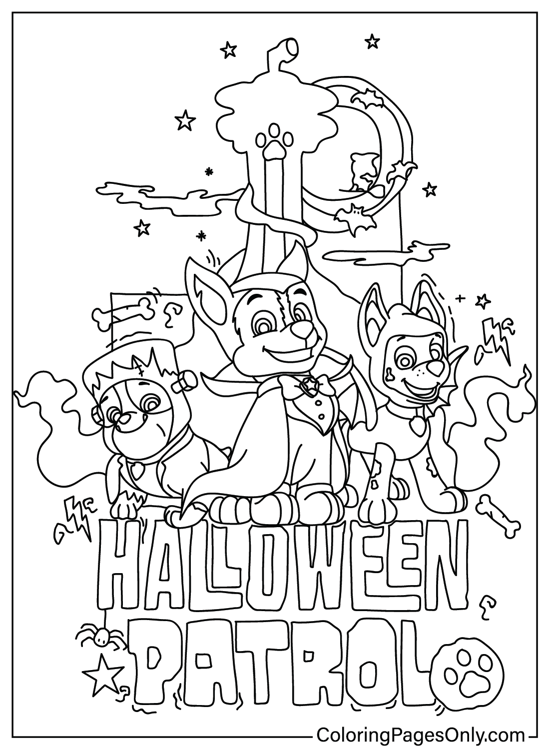Paw Patrol Halloween Color Page - Free Printable Coloring Pages