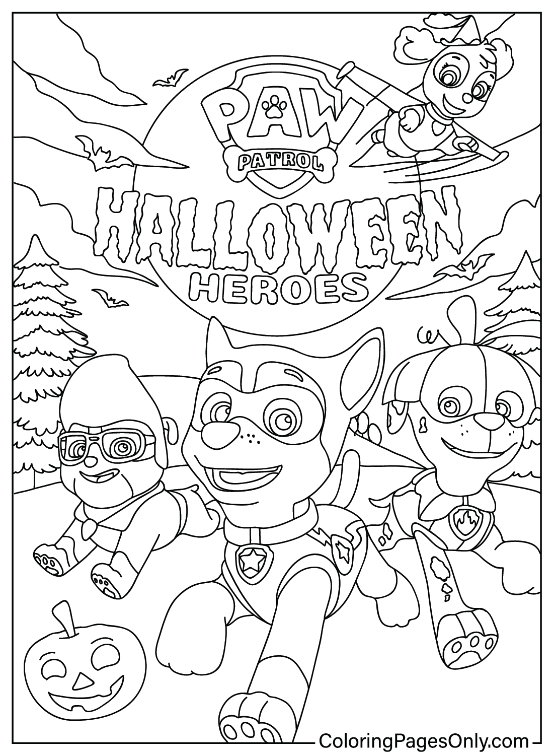 Paw Patrol Halloween kleurplaat van Paw Patrol Halloween