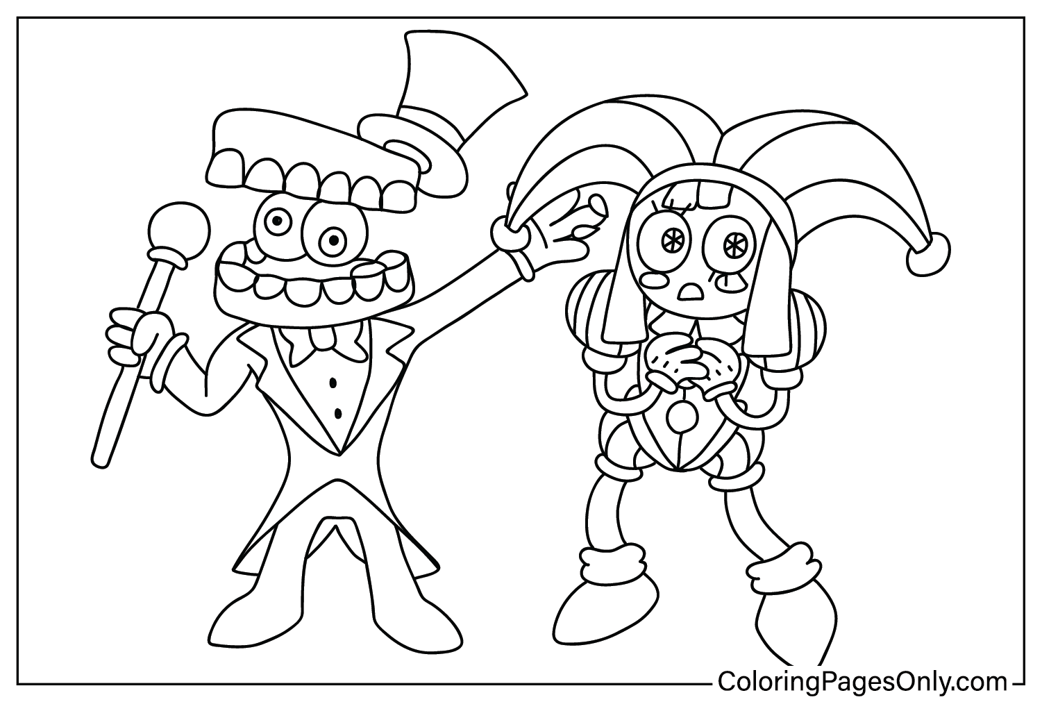 Pomni and Caine Coloring Page from Pomni