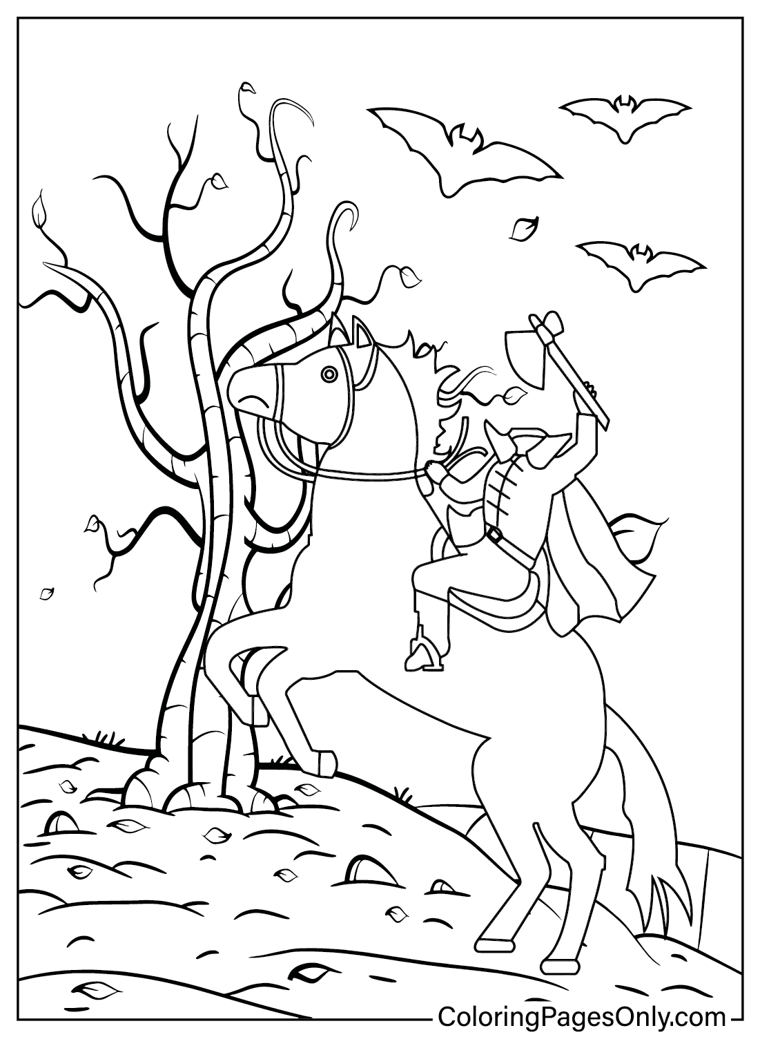 Print Headless Horseman Coloring Page from Headless Horseman