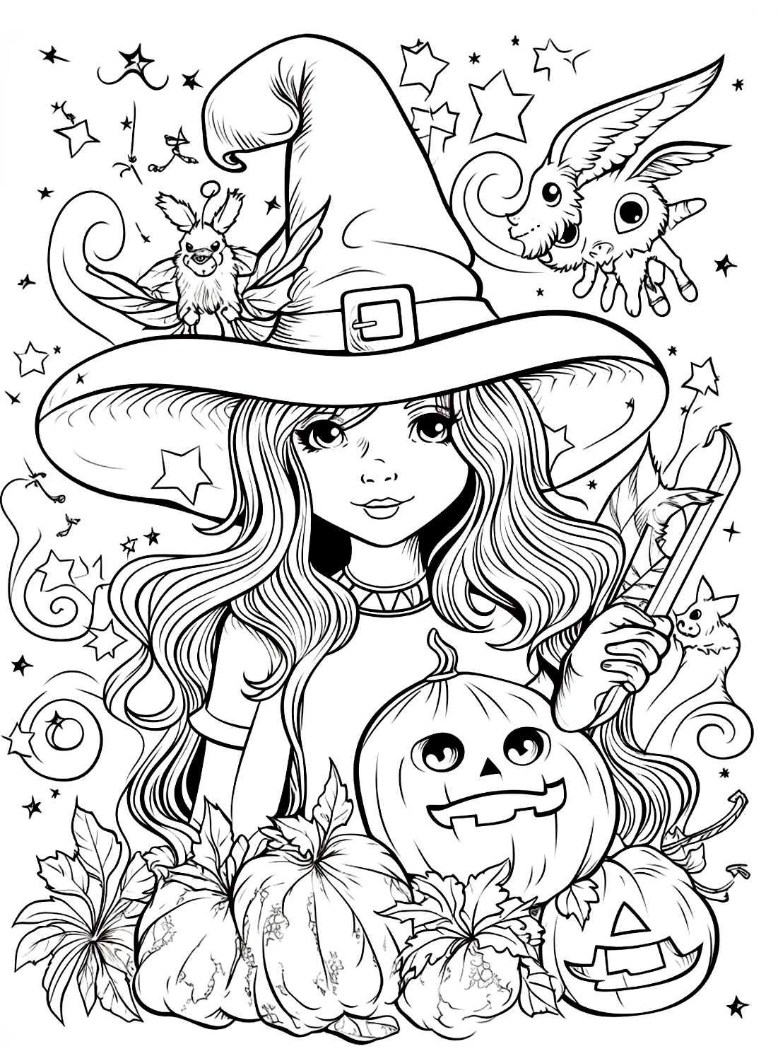 Página de bruxa de Halloween para impressão