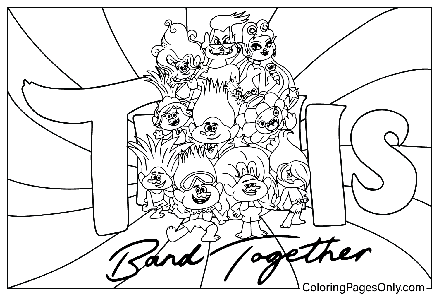 Trolls Band Together kleurplaat voor kinderen van Trolls Band Together