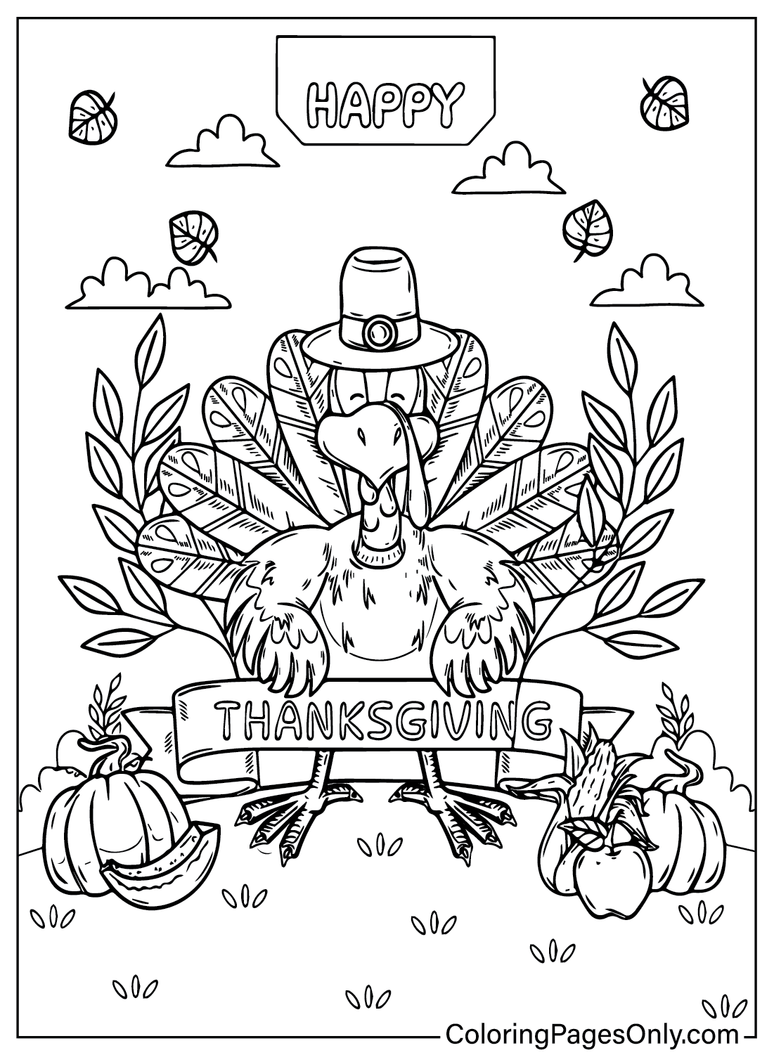 Turkey Coloring Page Thanksgiving from Turkey