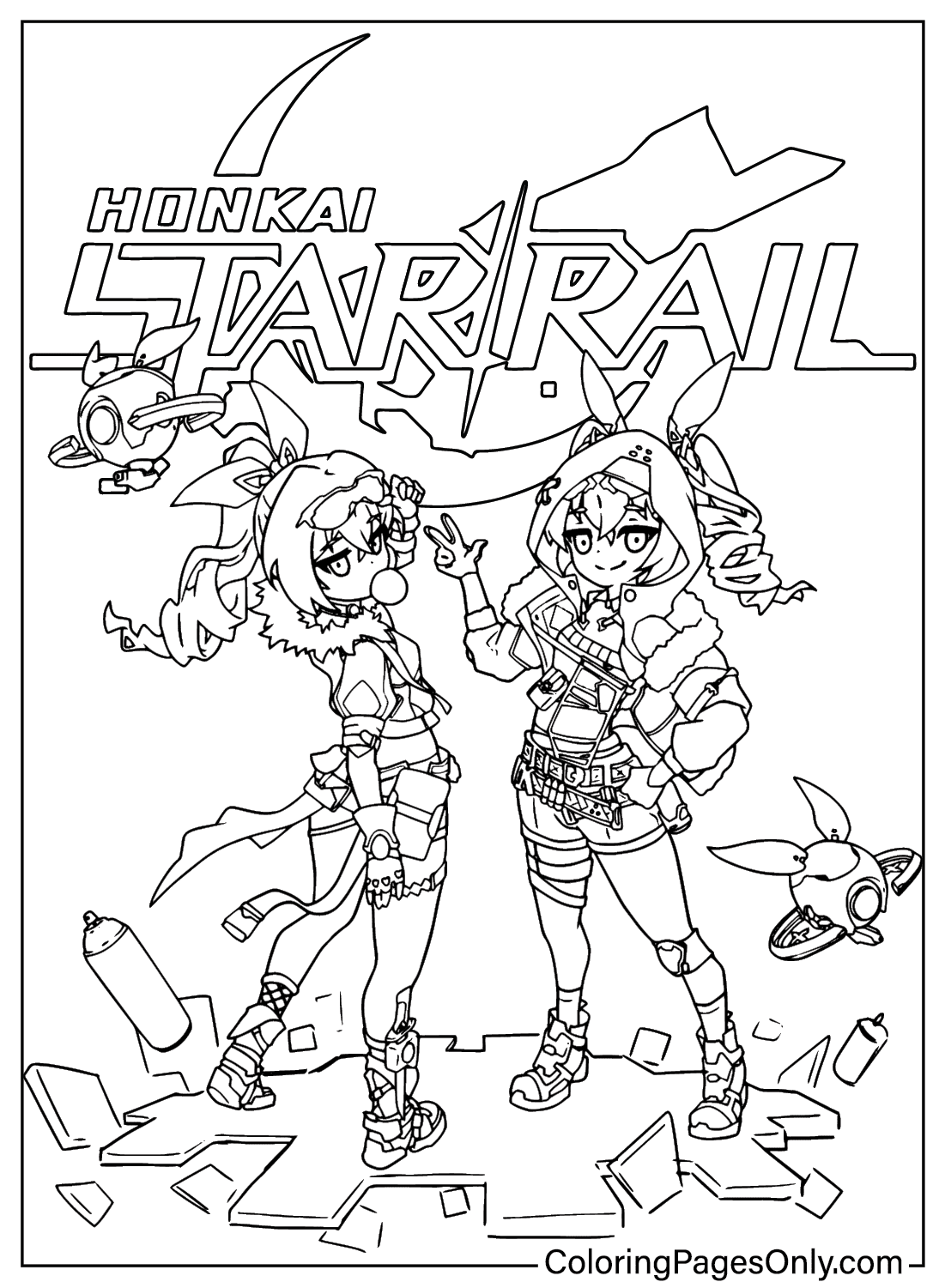 WIP Silver Wolf and Haxxor bunny Coloring Page from Honkai: Star Rail
