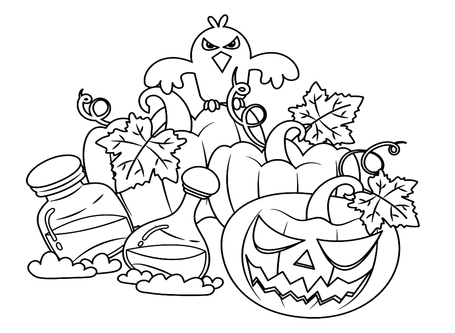 Crow And Pumpkin Coloring Page from Crow