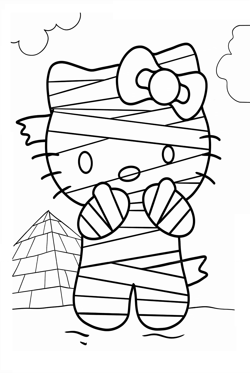 Página para colorear de la momia de Hello Kitty de Halloween Hello Kitty