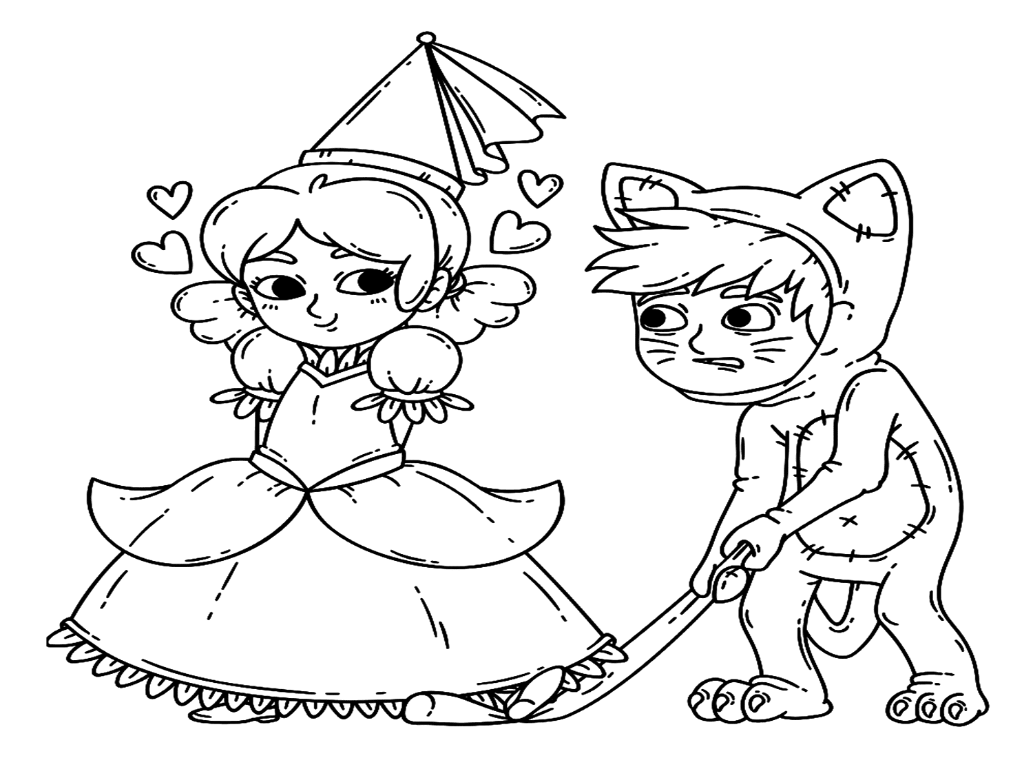 Coloriage de costume d'Halloween de princes et de chat de Costume d'Halloween