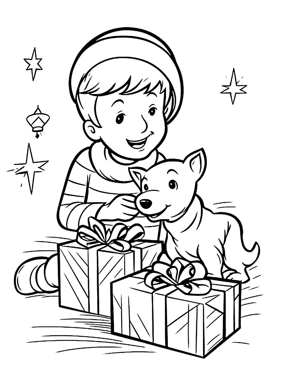 Imagem colorida de um menino e um cachorrinho