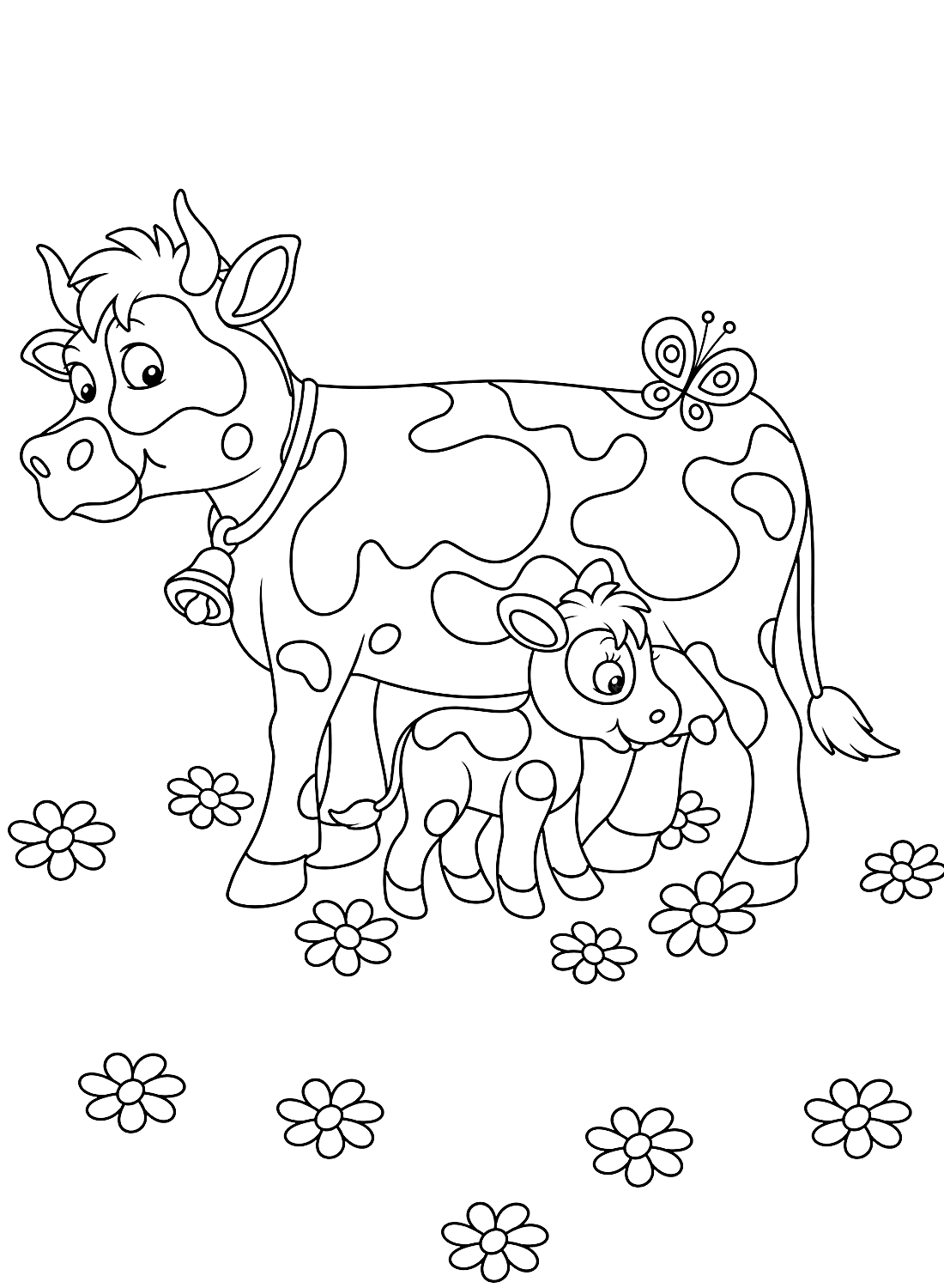 Página para colorir bebê vaca e vaca