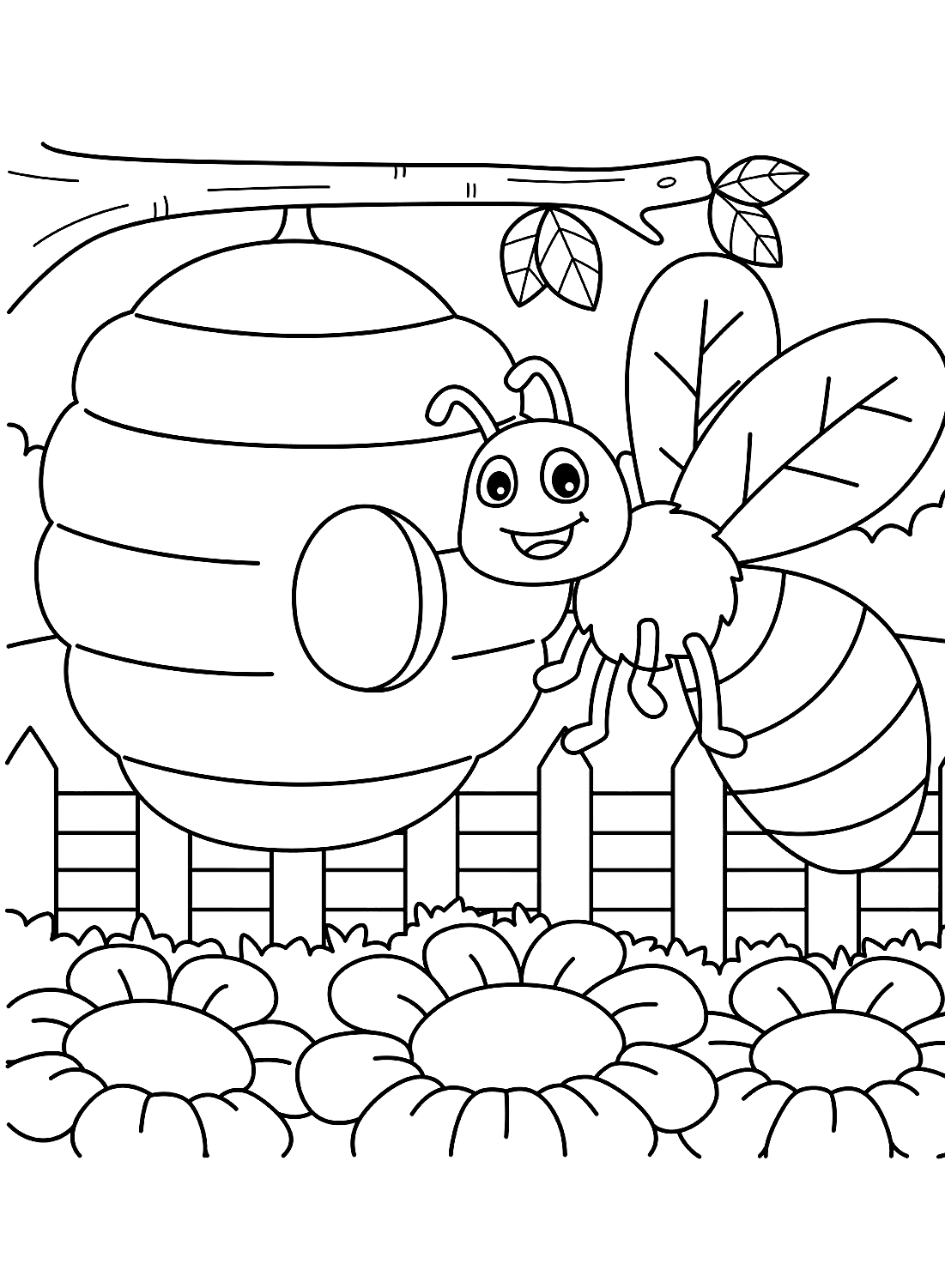 Desenhos para colorir de abelha no jardim de Bee