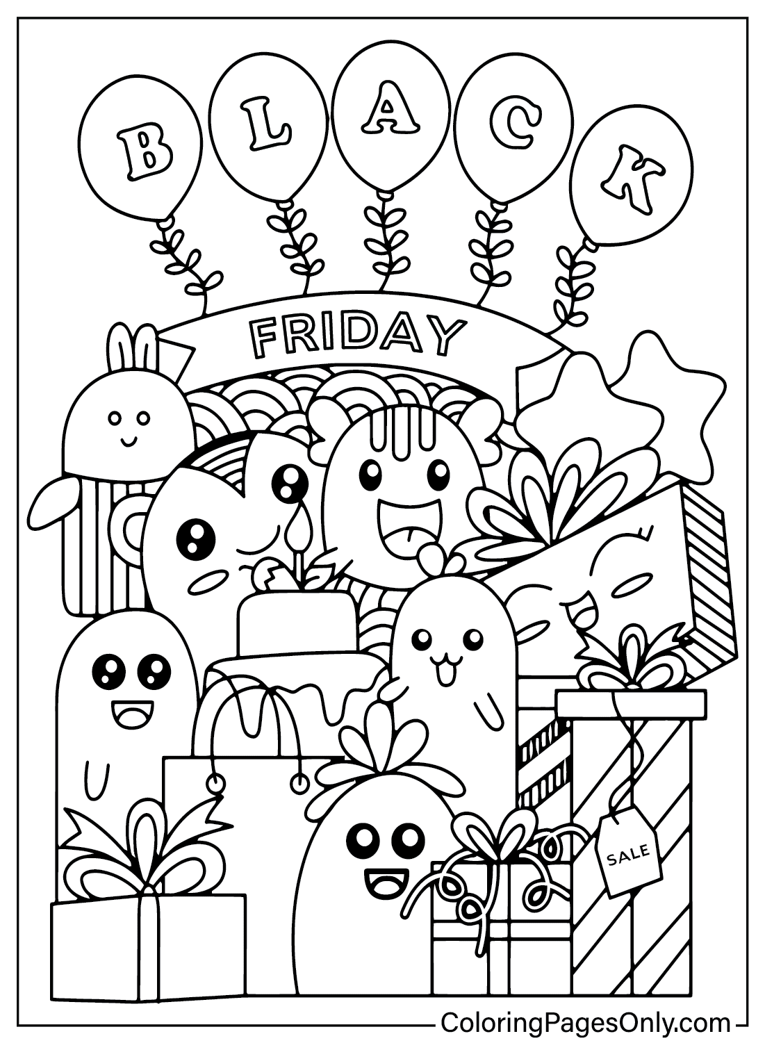 Pagina da colorare del Black Friday stampabile gratuitamente dal Black Friday