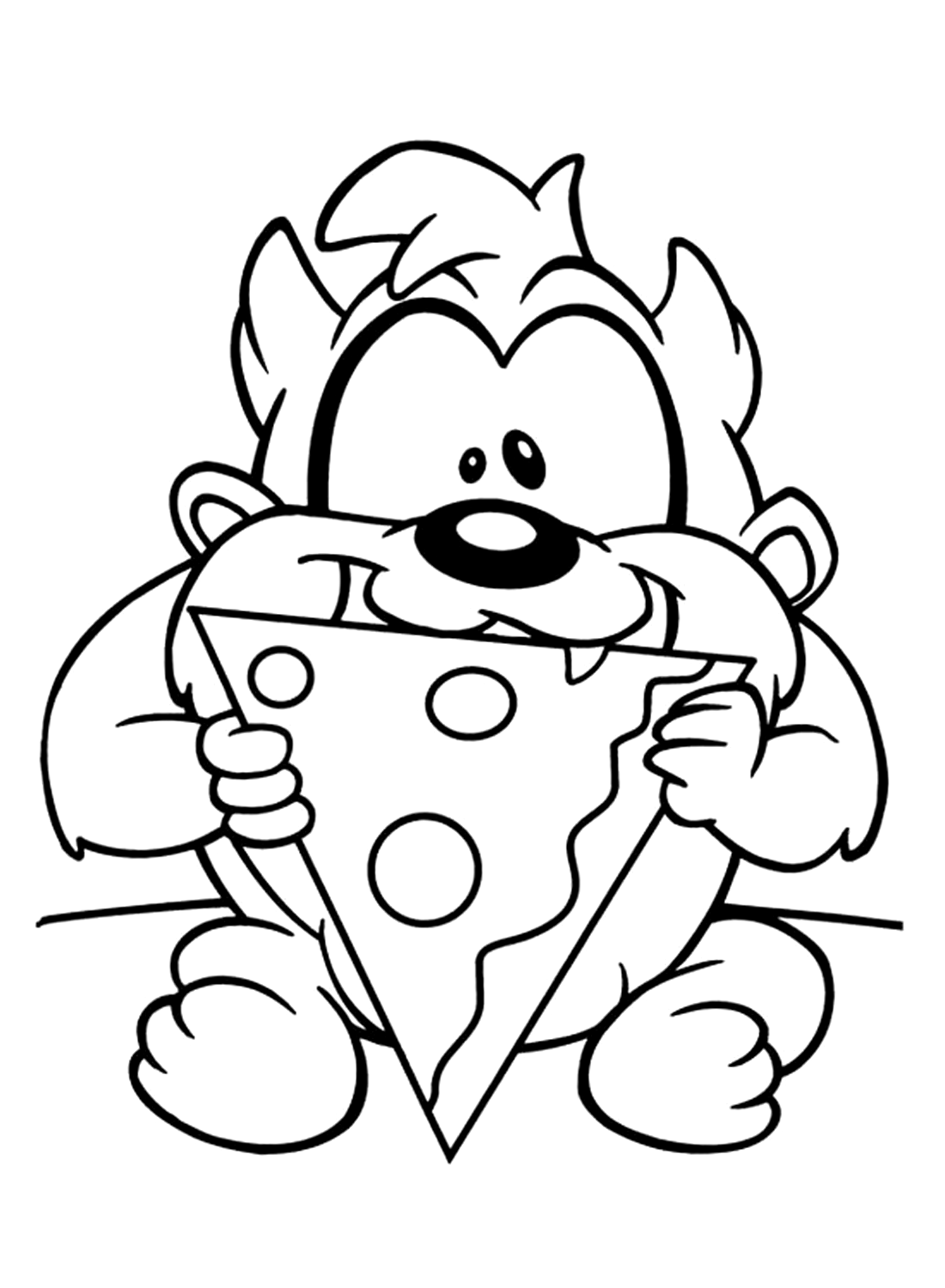 Coloriage bébé taz qui mange de la pizza