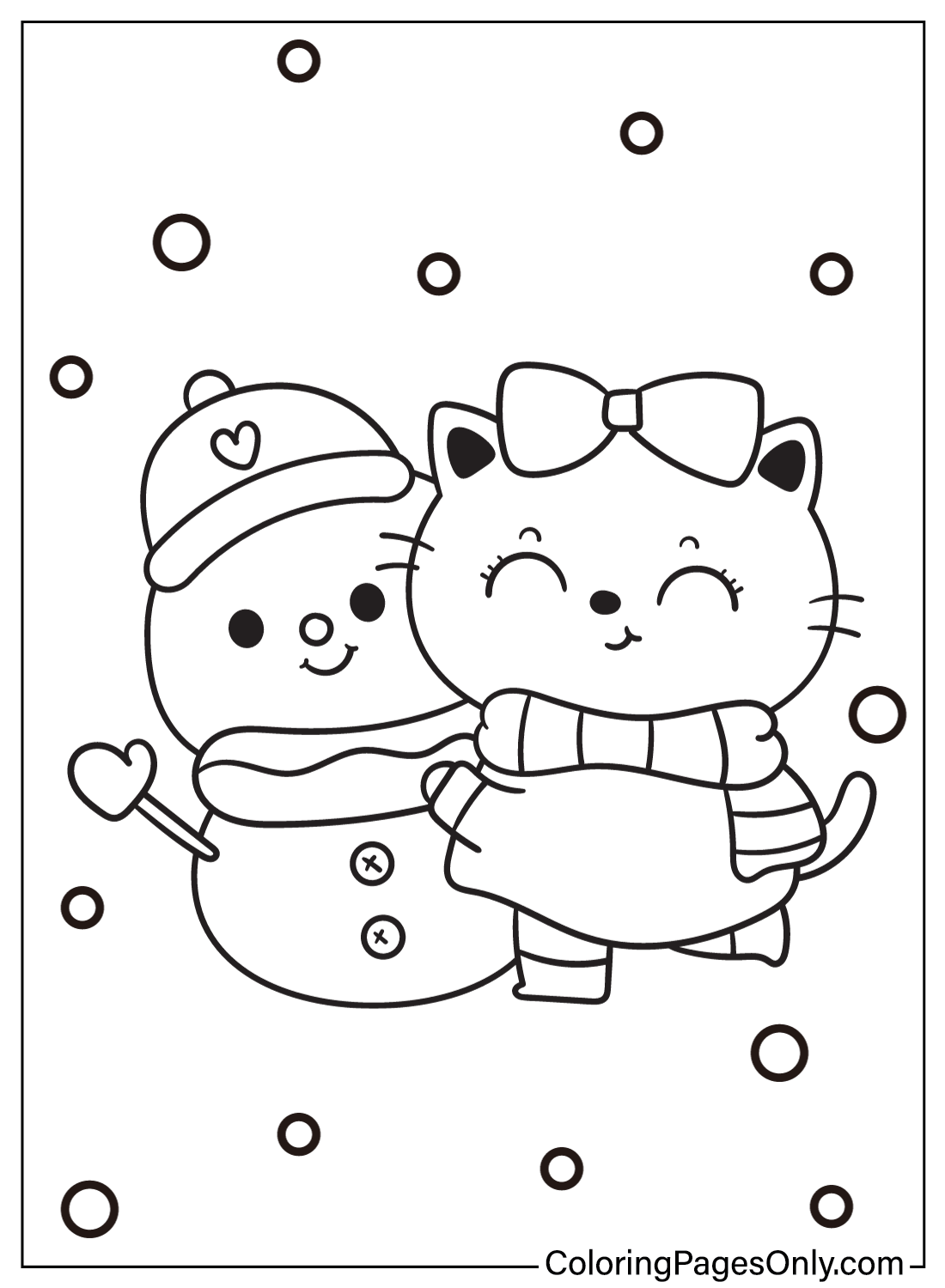 Cat Christmas with Snowman Coloring Pages