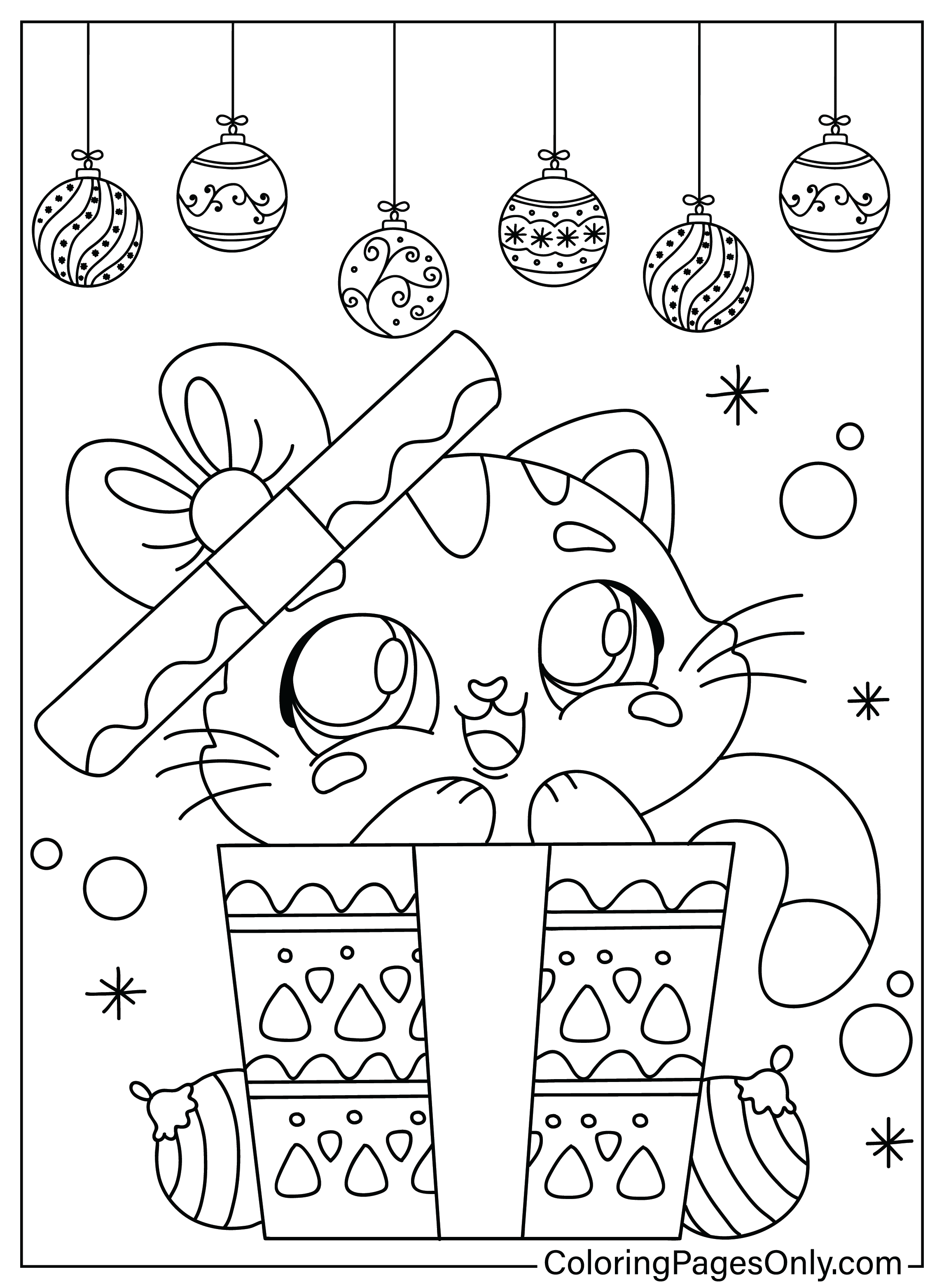 Cat Cute Christmas Coloring Page