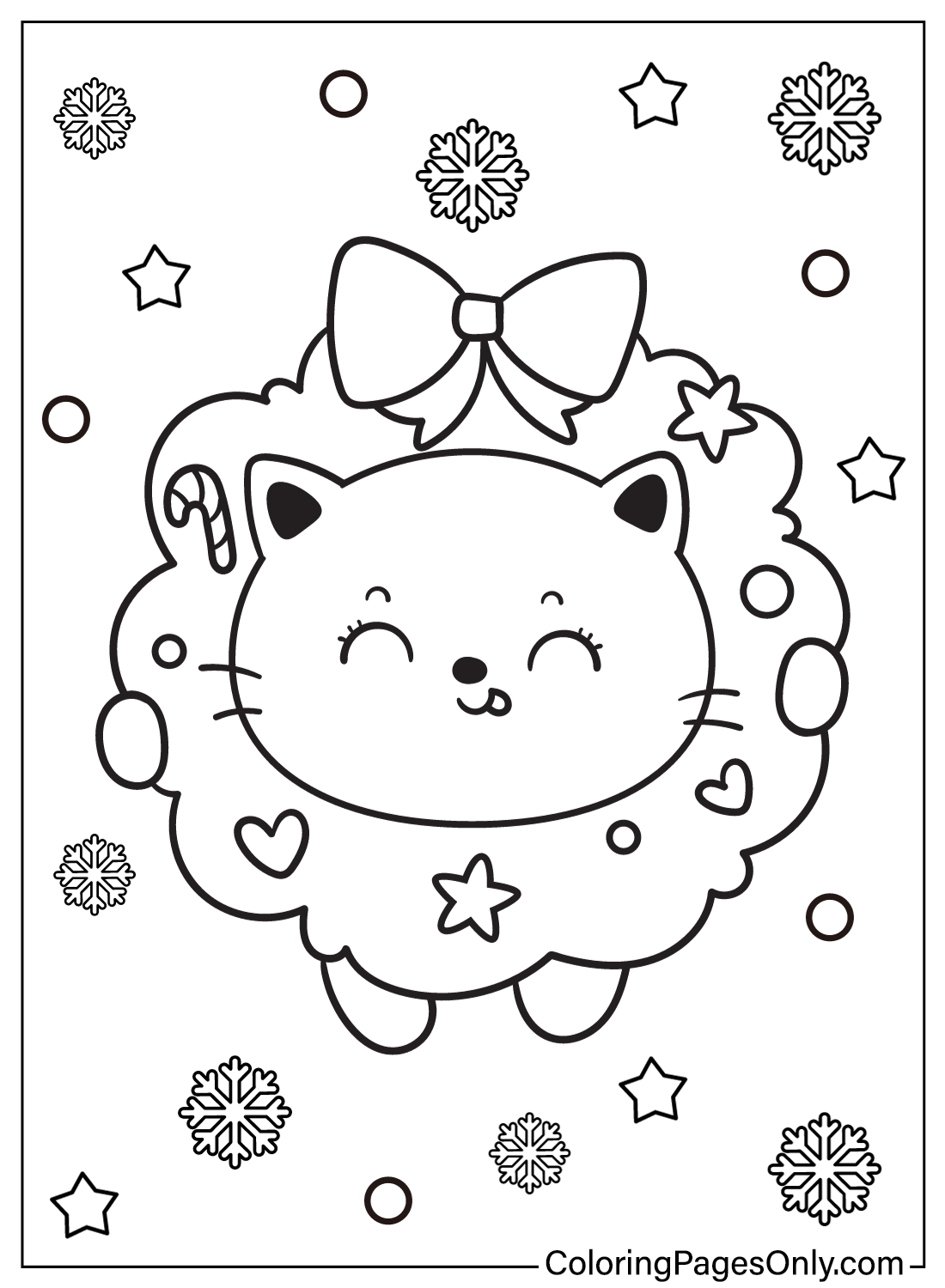 Cat with Christmas Wreath Coloring Pages