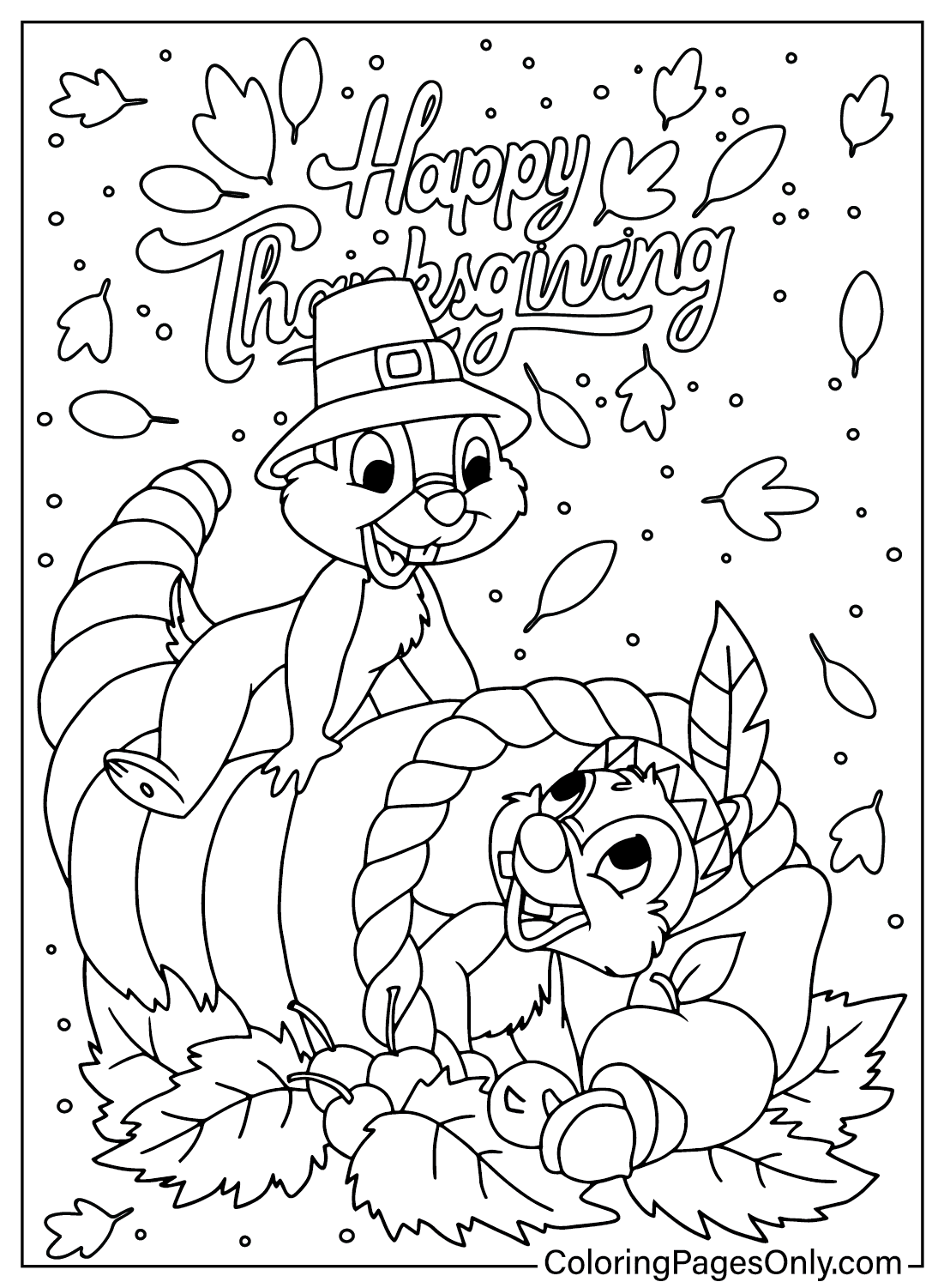 Knabbel en Babbel Thanksgiving kleurplaat van Disney Thanksgiving