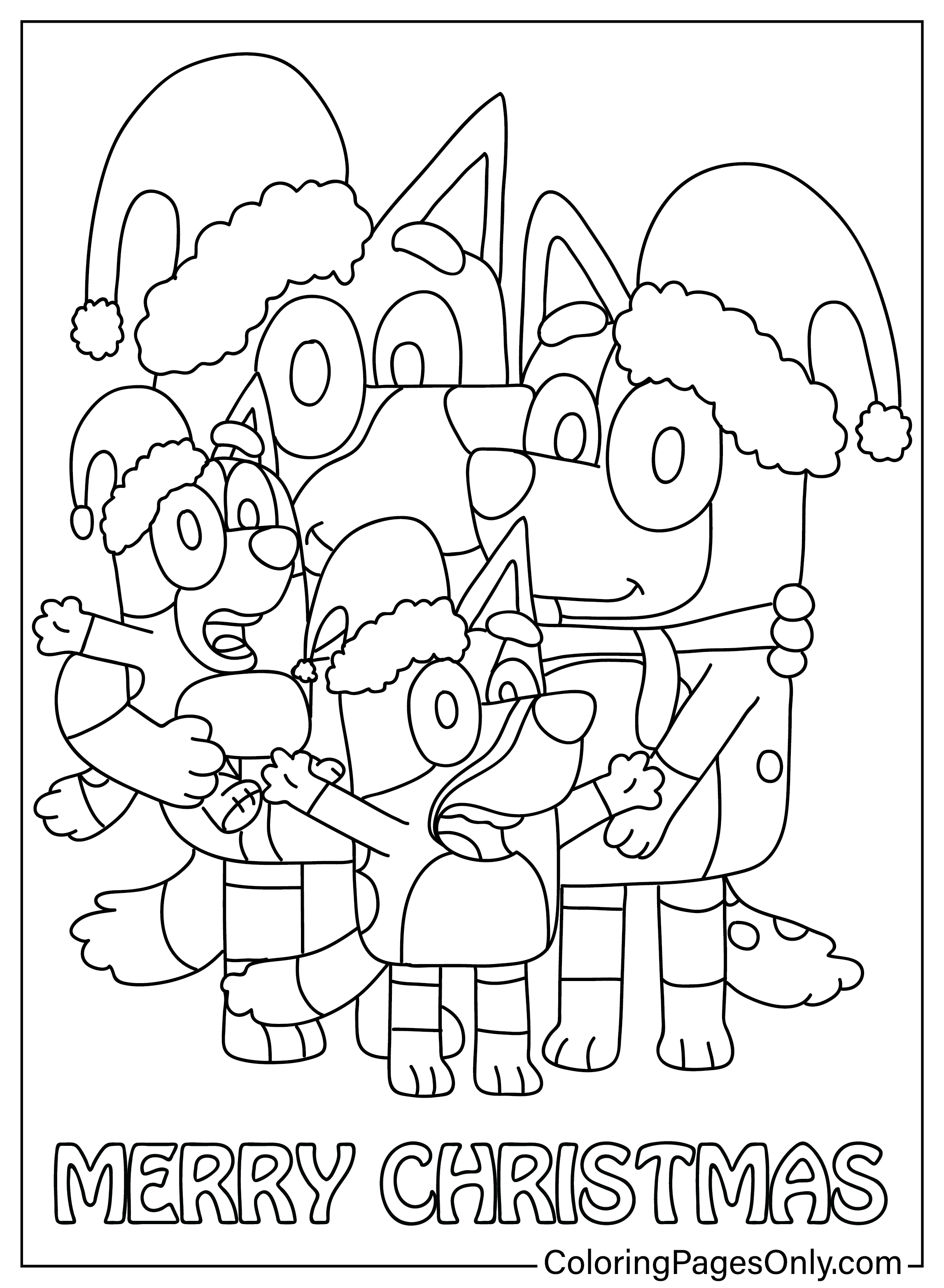 Página para colorir de Natal Bluey do desenho animado de Natal