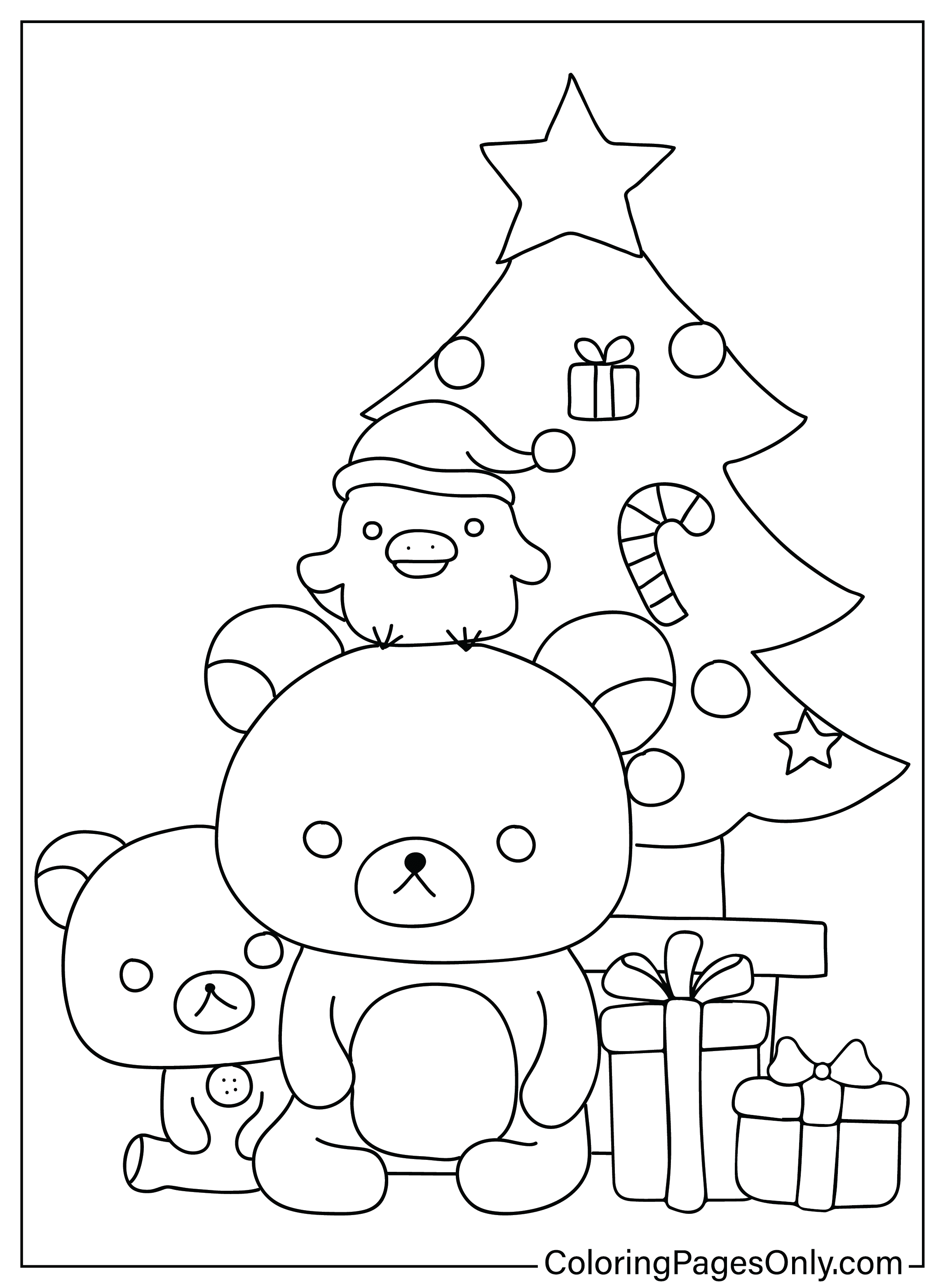 Página para colorir de desenho animado de Natal grátis em desenho animado de Natal
