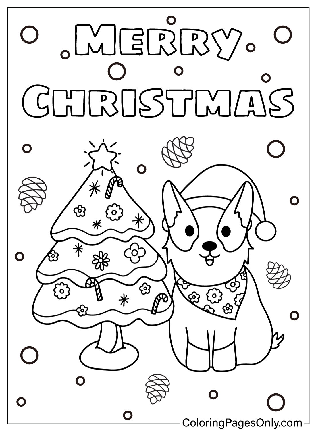 圣诞柯基犬与圣诞动物的圣诞树着色
