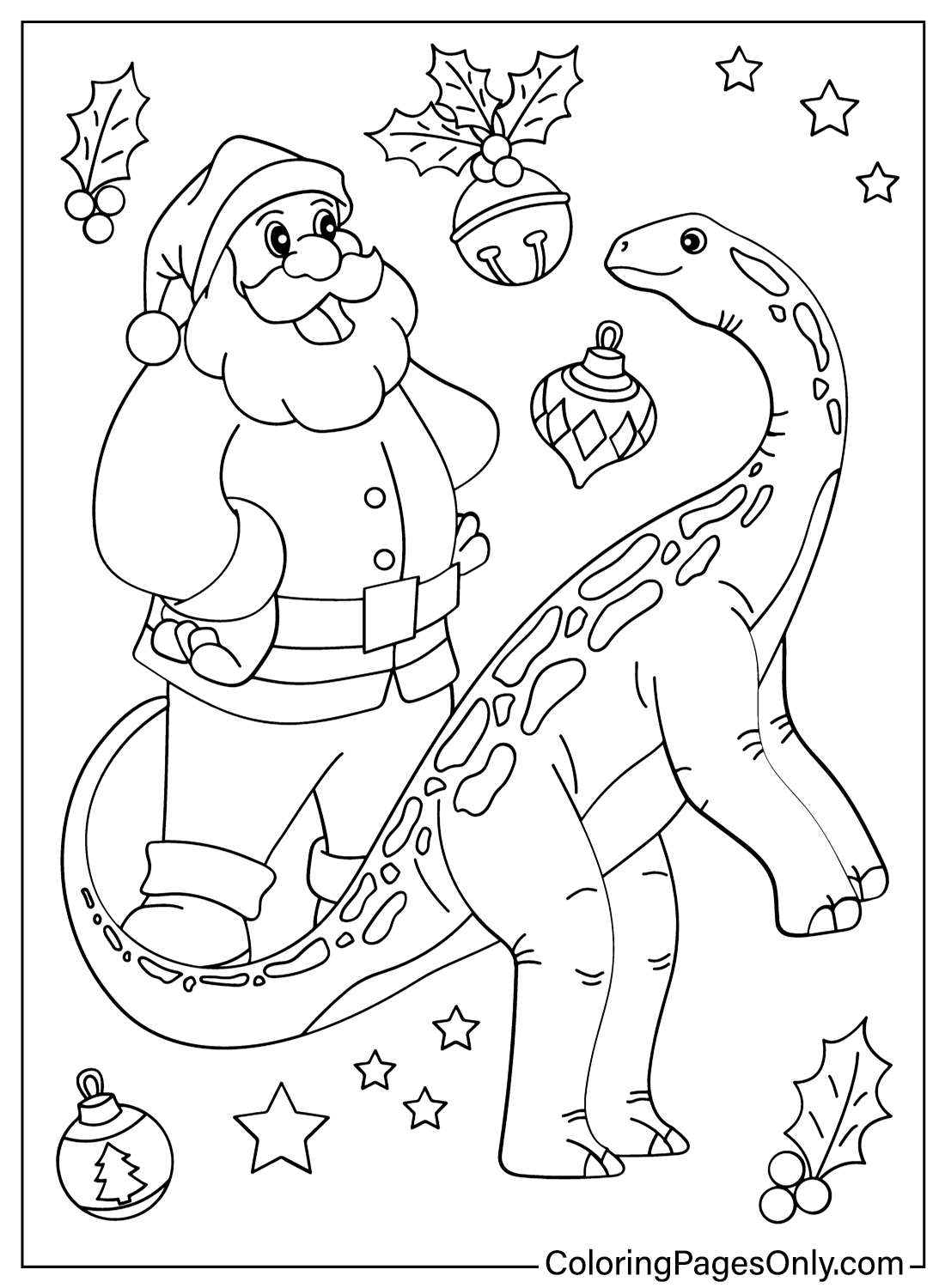 Desenho de Dinossauro de Natal e Papai Noel para colorir