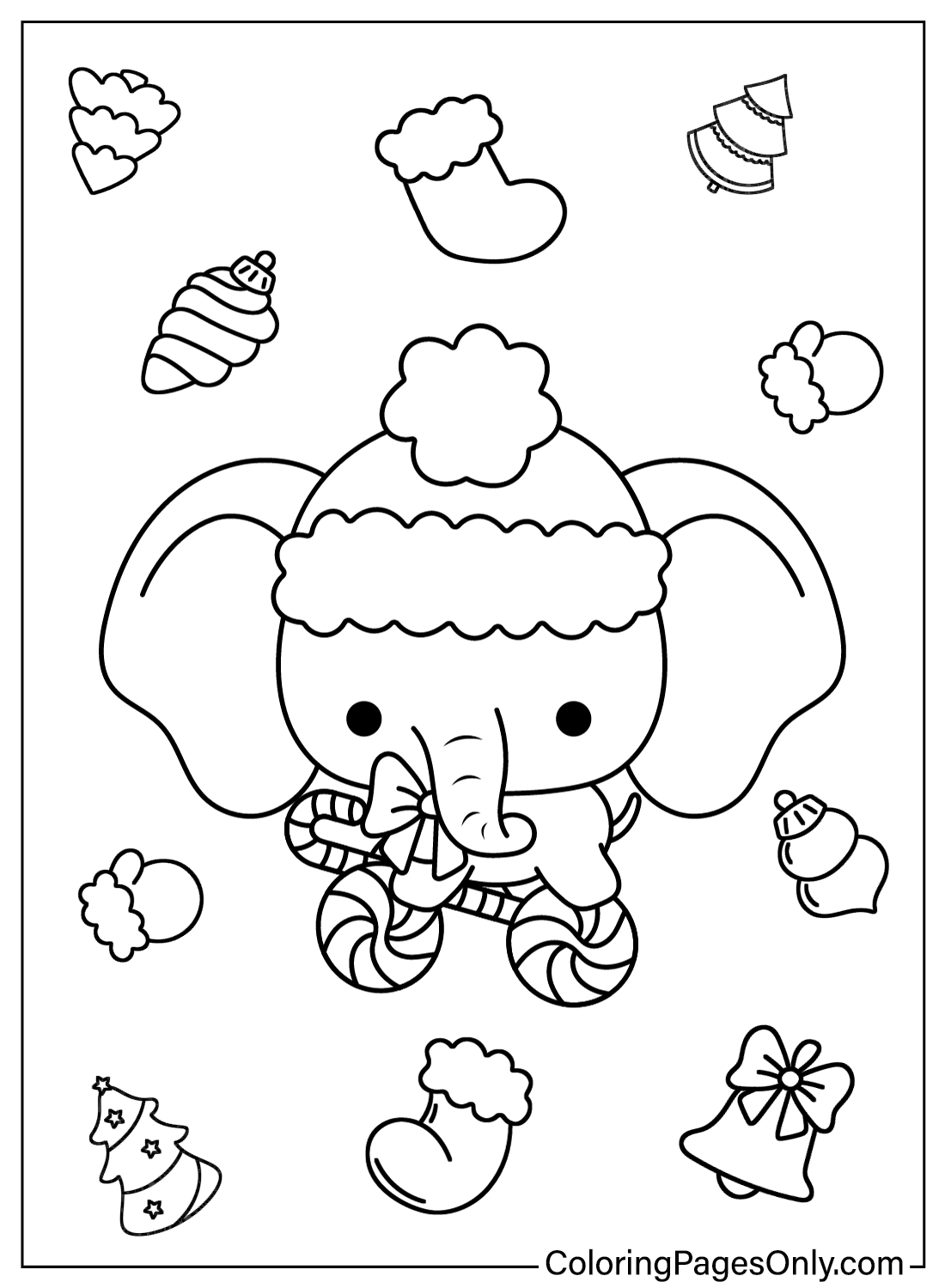 Раскраски Рождественский слон от Рождественских животных