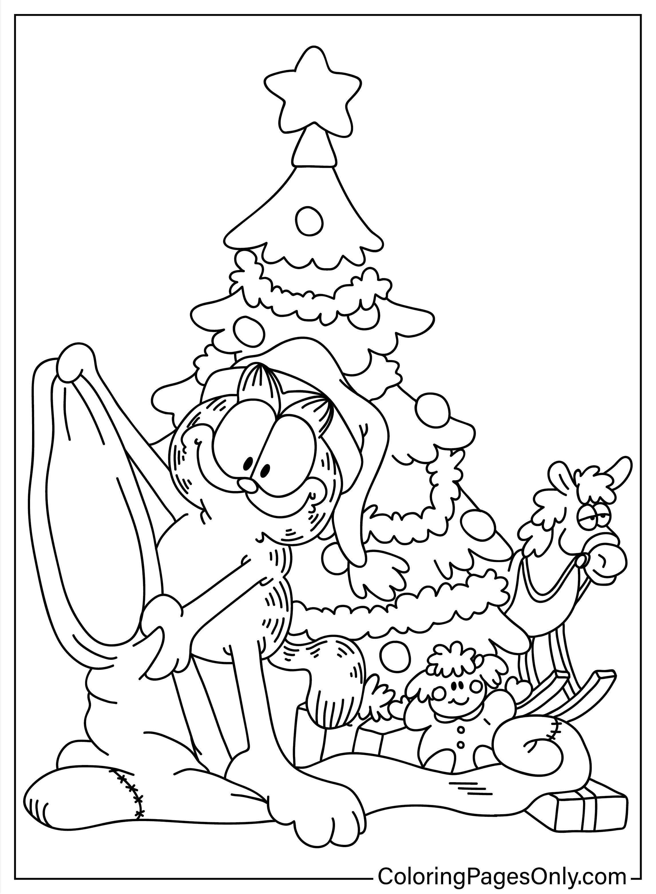 Página para colorir de Garfield de Natal do desenho animado de Natal